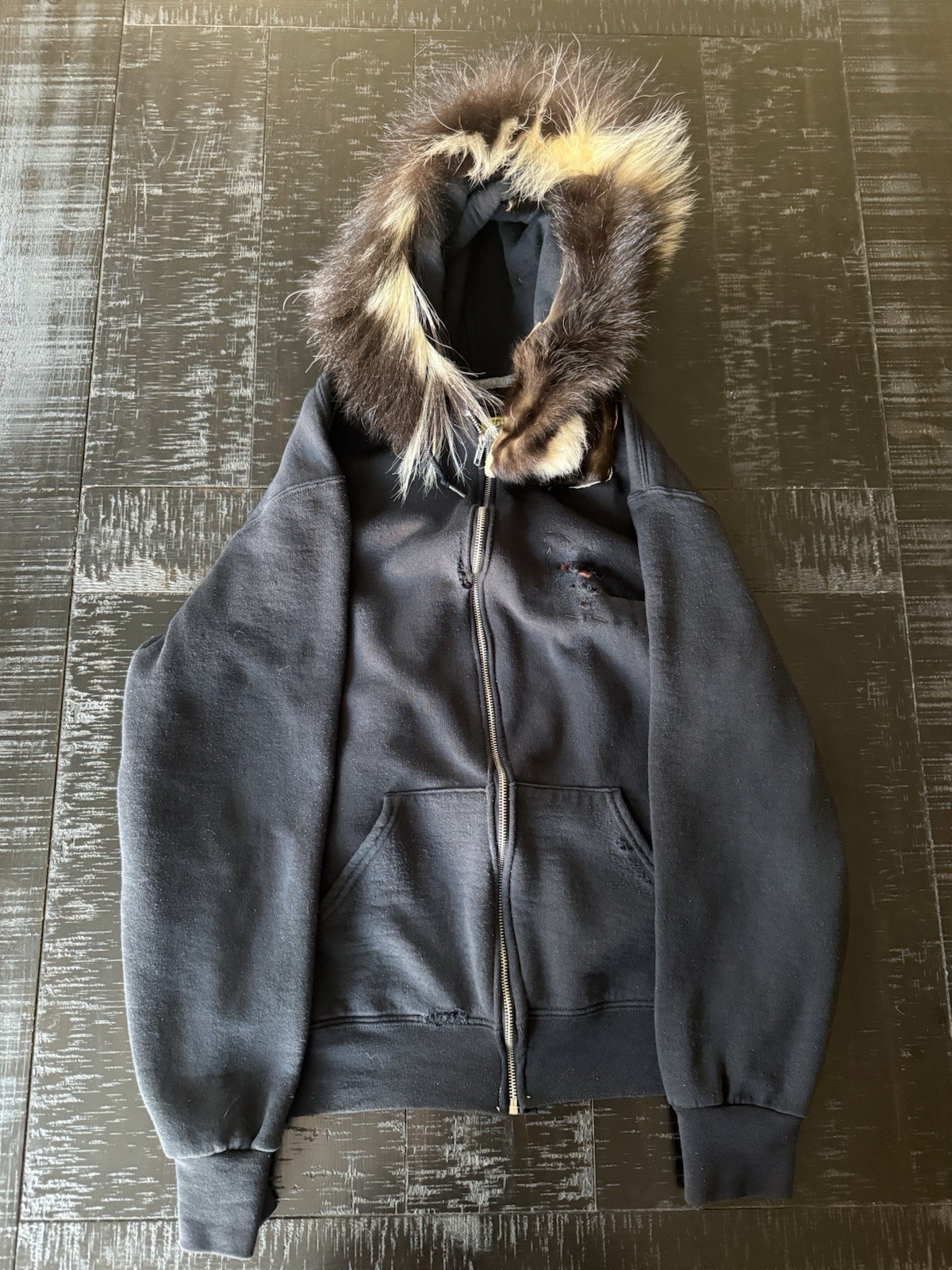 Kentuckyboytyler 1 of 1 Russell Athletic Skunk Fur Trim Distressed Hoodie