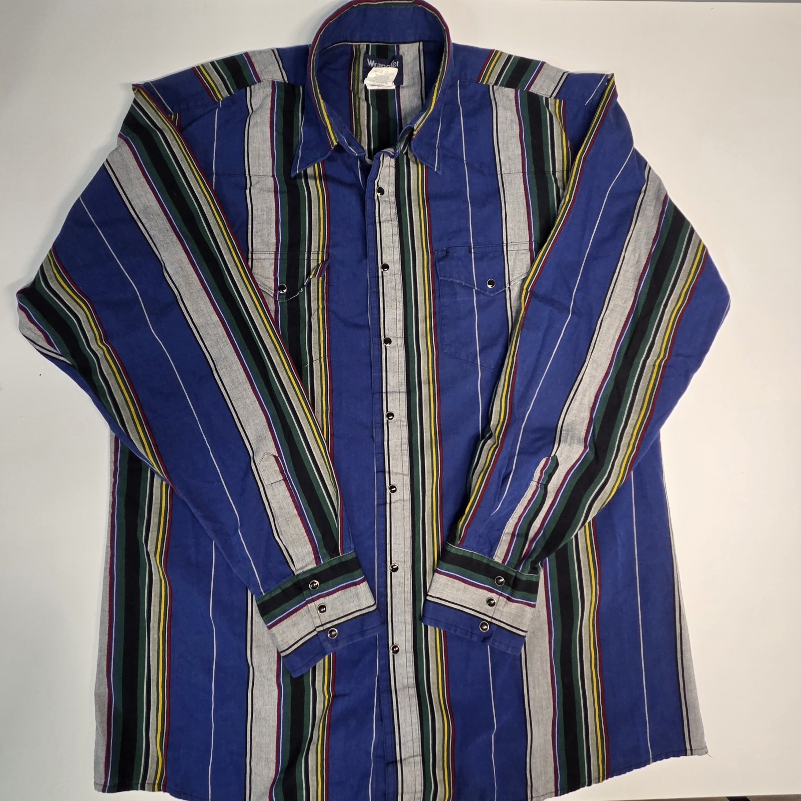 Wrangler Western Shirt Men’s XLT Tall Blue Striped Pearl Snap Long Sleeve Cowboy