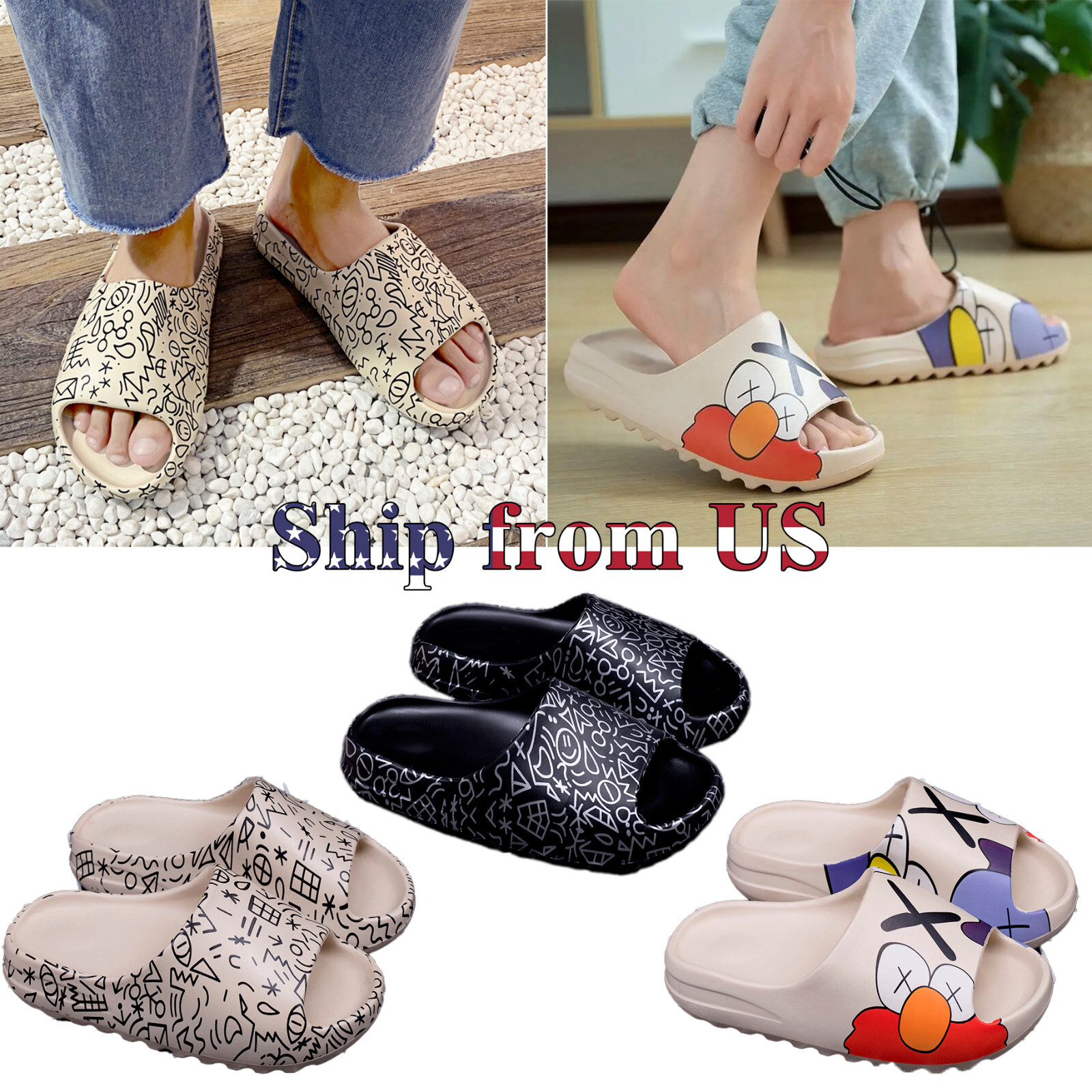 Cartoon Cozy Pillow Slides Anti-Slip Sandals Slippers Cloud Home Outdoor Shoe