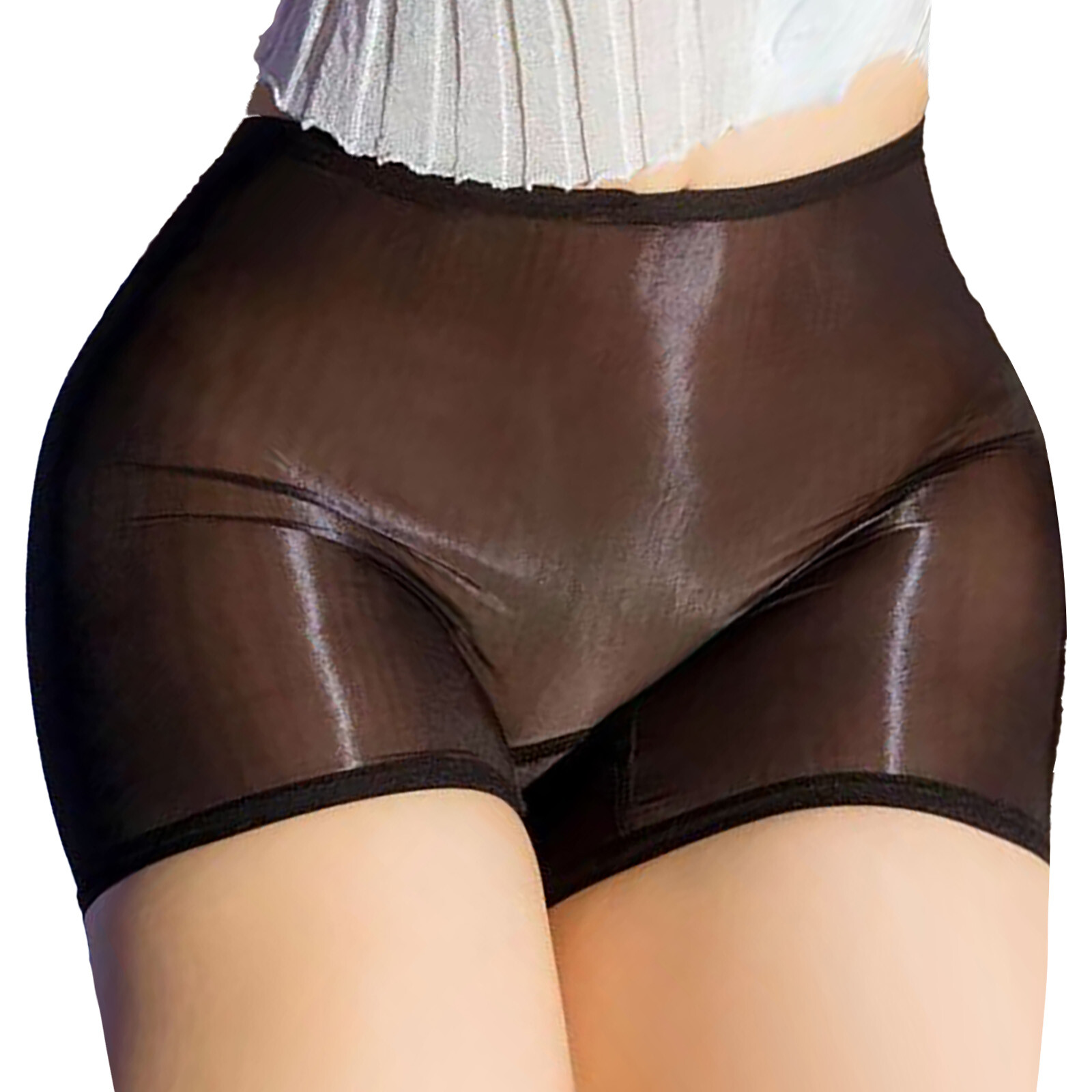 Glossy Sheer Panties Boxer Shorts Underwear Shiny Silky Briefs Lingerie Seamless