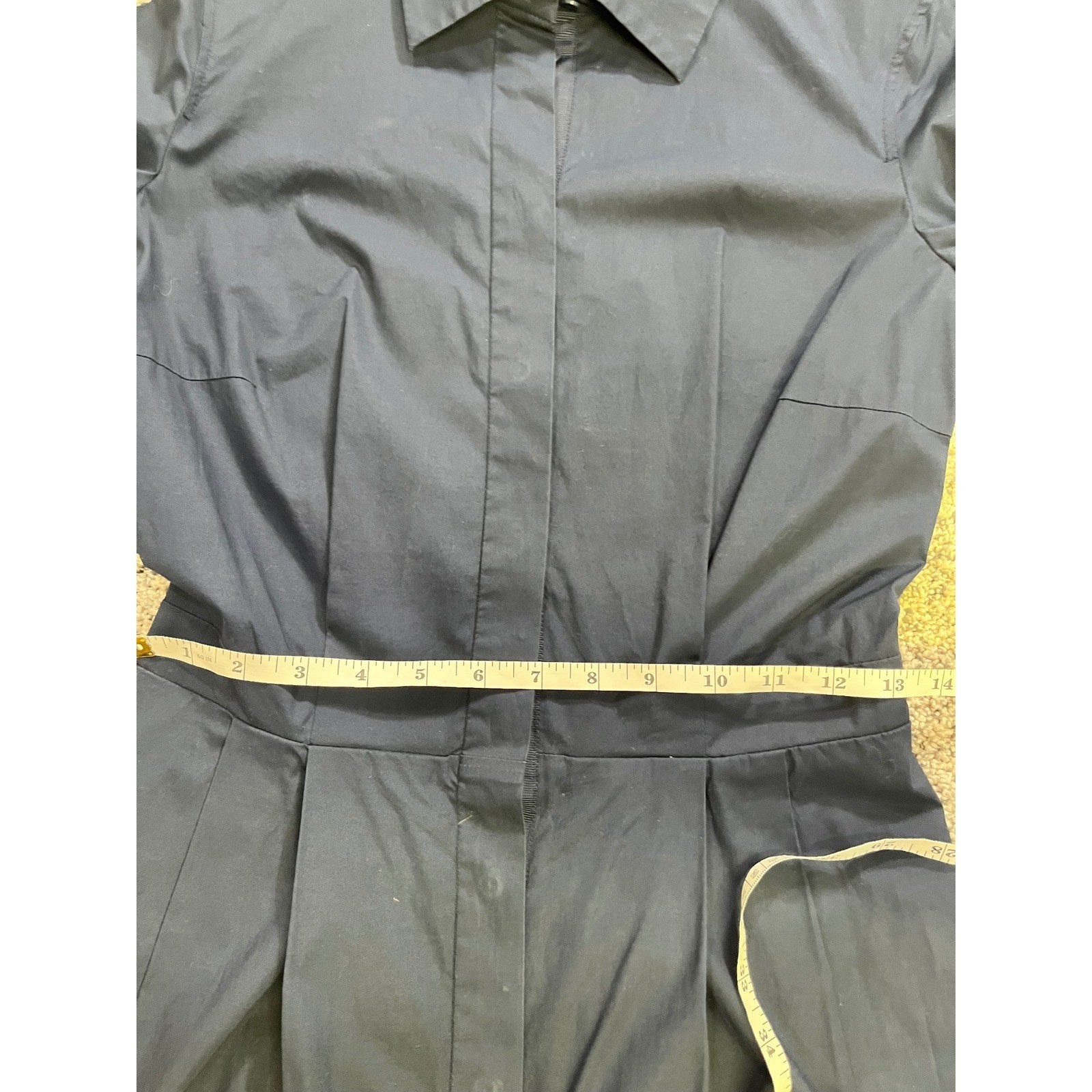 JOSEPH Poplin Midi Shirt Dress Womens 36 Small Navy Preppy Pleated Minimalist