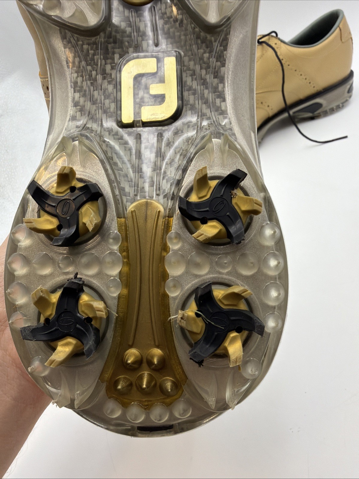 Foot-Joy DryJoys Mens Gold Purdue Shoes, Soft Spikes, Size 12