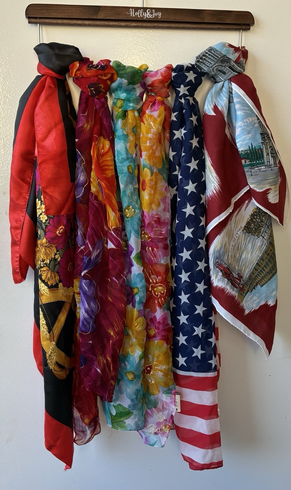 Women’s Multicolor Scarf Lot Assorted Patterns Floral Stars & Stripes Red/Black