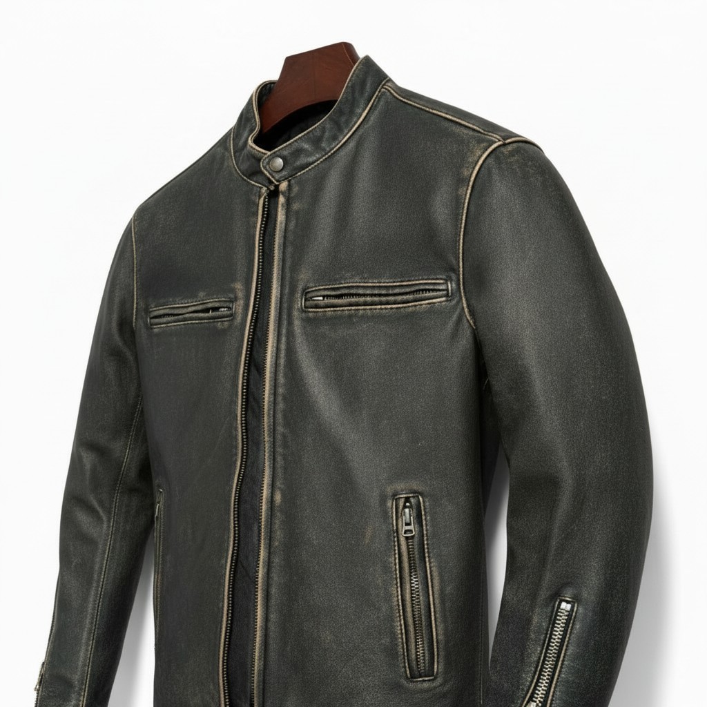 Men’s Café racer Style Biker Motorcycle Leather Jacket Genuine Soft Sheep Skin