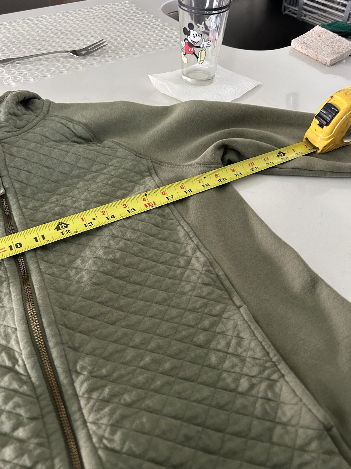 LL Bean Quilted Olive Green Zip Up Sweat Shirt Jacket Size Medium