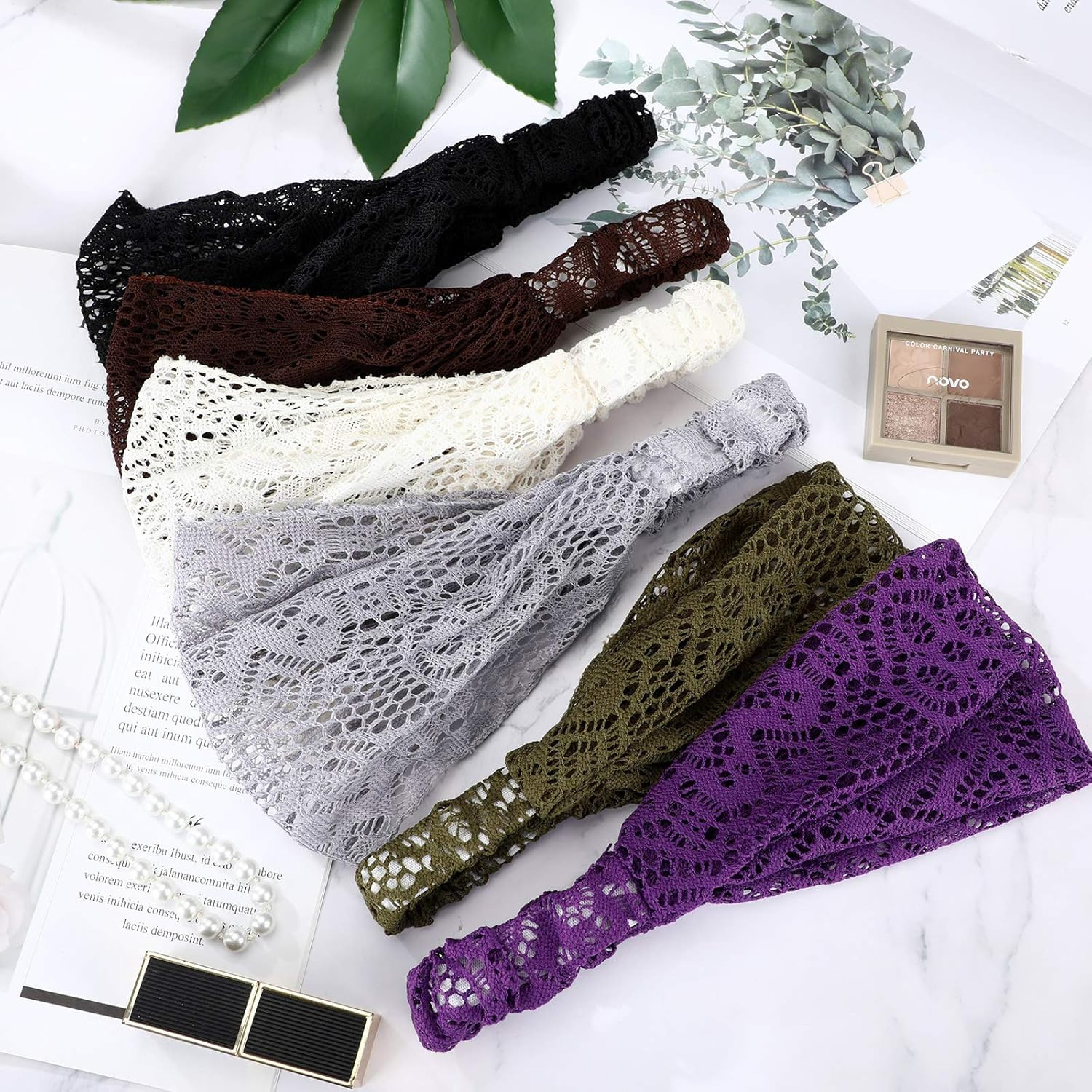 WILLBOND 6 Pieces Lace Headbands for Women Crochet Head Wrap Elastic Elegant Boh