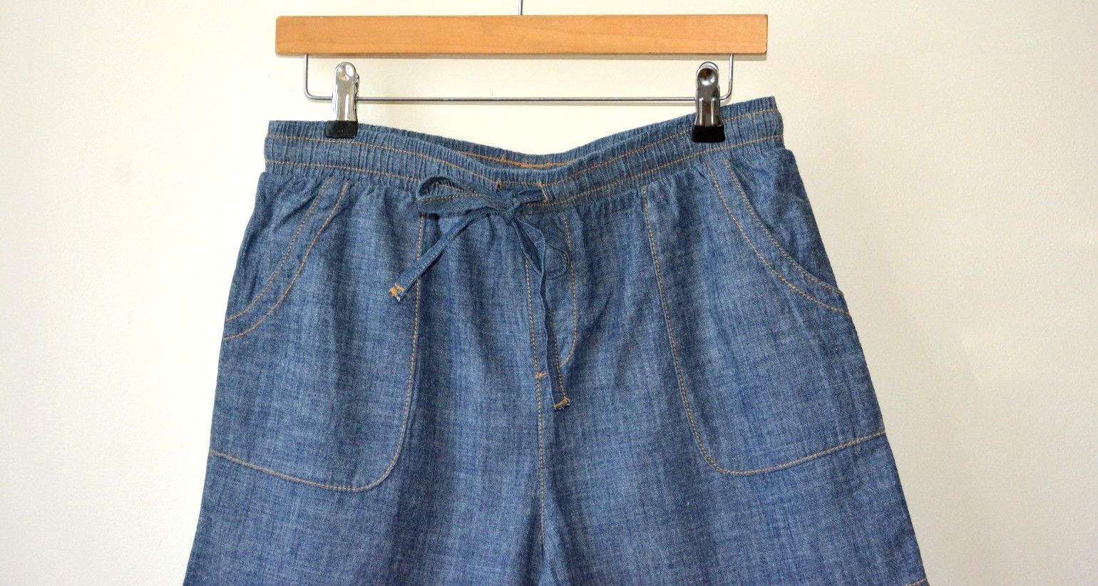 BLUE/GREY LIGHT DENIM ELASTICATED DRAWSTRING WAIST PAPERBAG SHORT S-M-L-XL-XXL