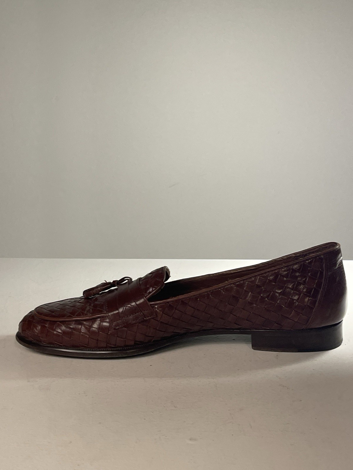 Vintage San Remo Italy Woven Leather Tassel Loafers Brown Men’s 10 Made in Italy