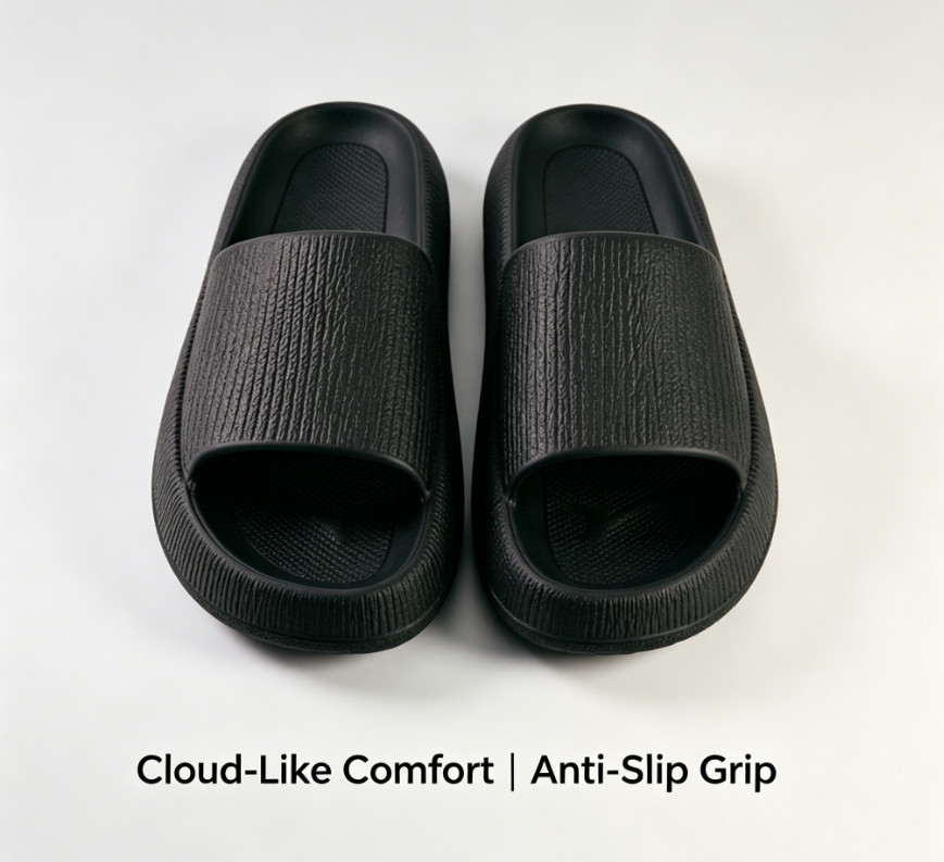 Black platform slippers, non-slip platform lounge shoes, US W7/M5 EU38