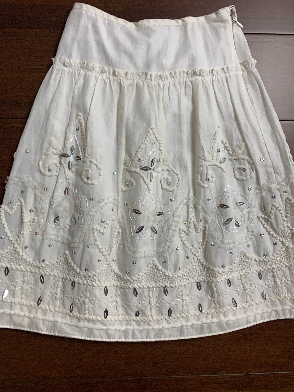 Girls Charabia France Sz 5 White Fully Lined Embroidered Beaded Sequin Skirt