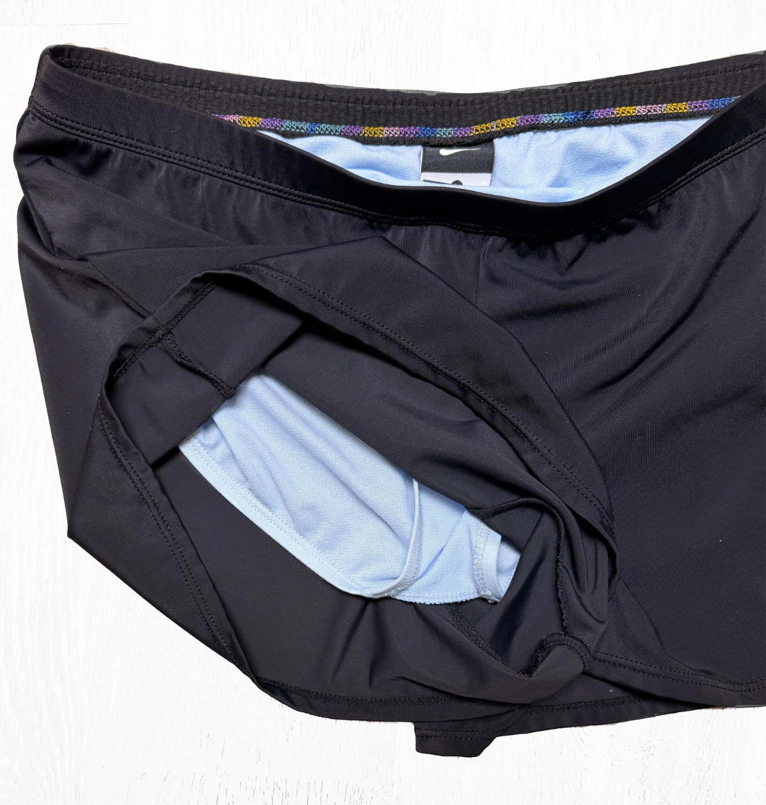 Womens NIKE Sz L Black Elasticized Waist 2″ Volleyball Athletic Shorts + Liner