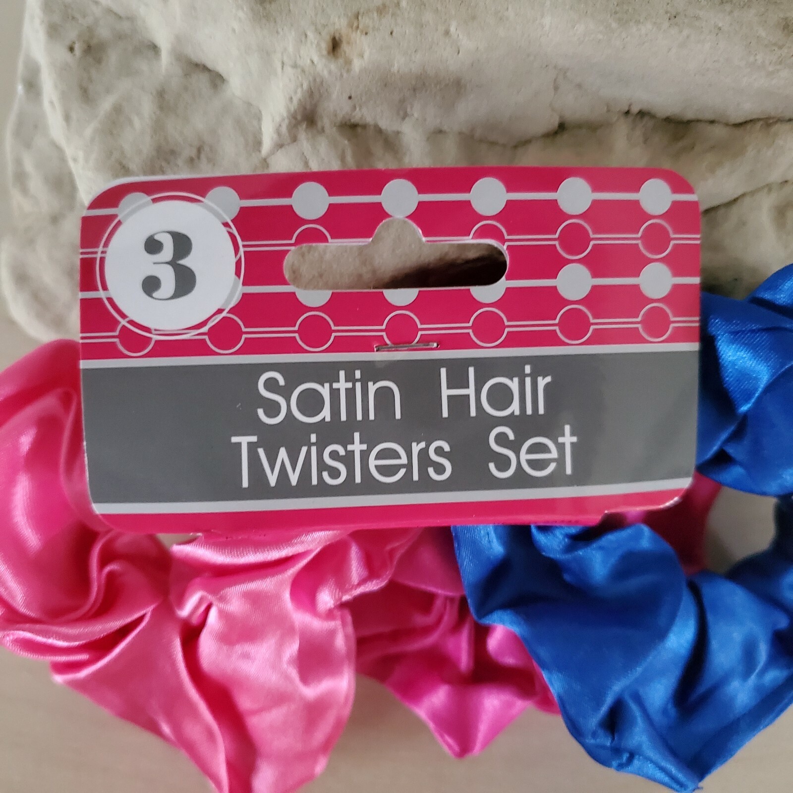 Fabric Ponytail Holders Round 3 Pack Blue Pink Satin Hair Twisters 80s Scrunchy