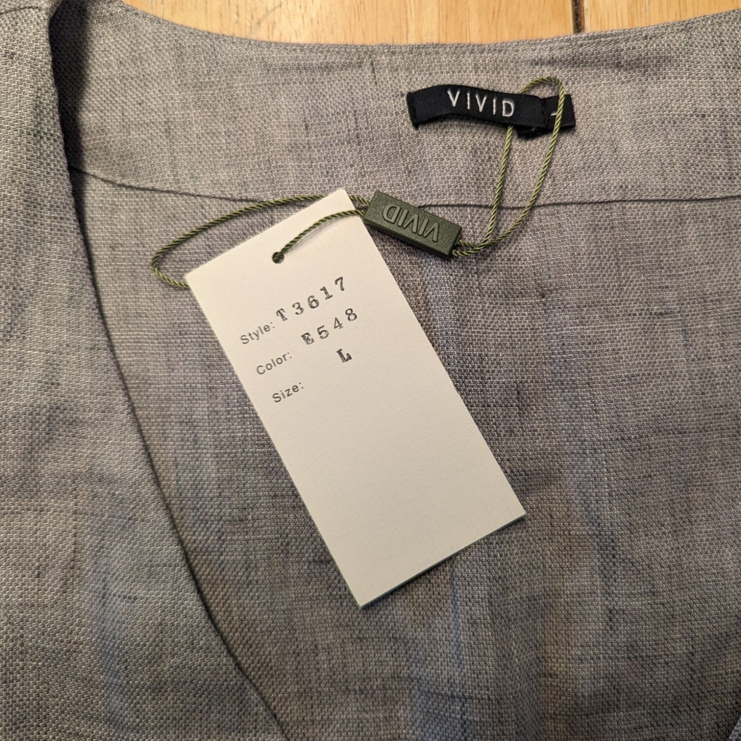 VIVID Natural long sleeve minimalist design button front gray Linen mini dress L