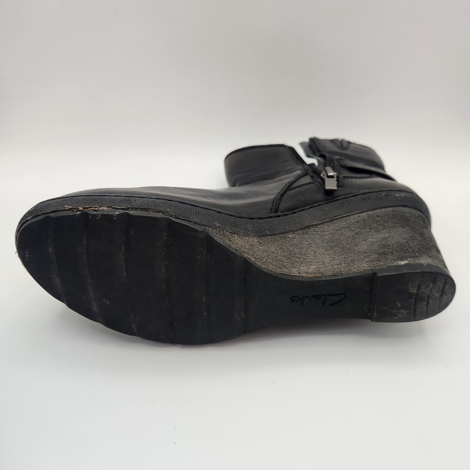 Clark’s Women’s Natira Kit Boots Size 10M Black Leather Upper Wedge Goretex