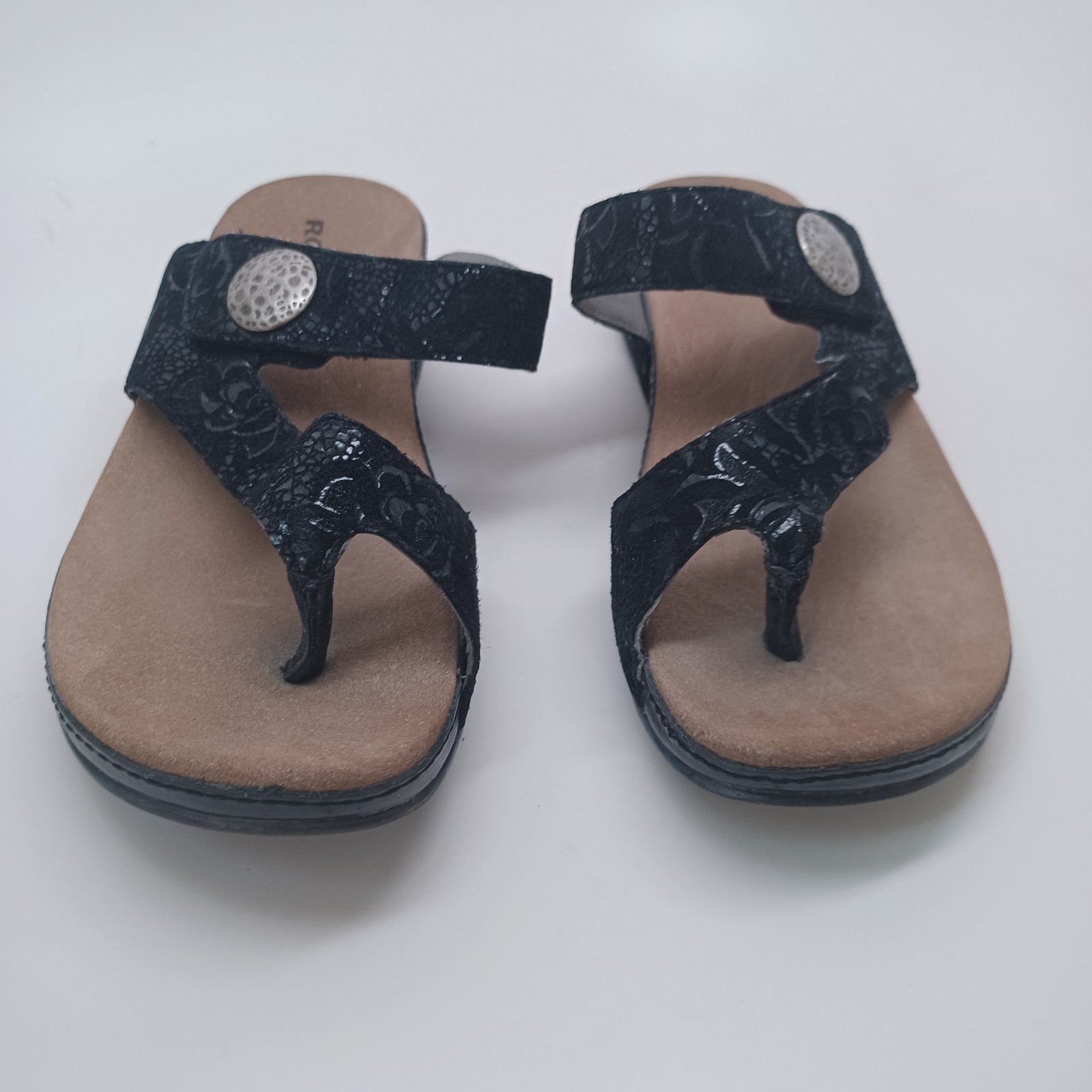 Romika Sandals Black Velvet Leather Comfort Wedge Germany Womens 38 or US 7.5