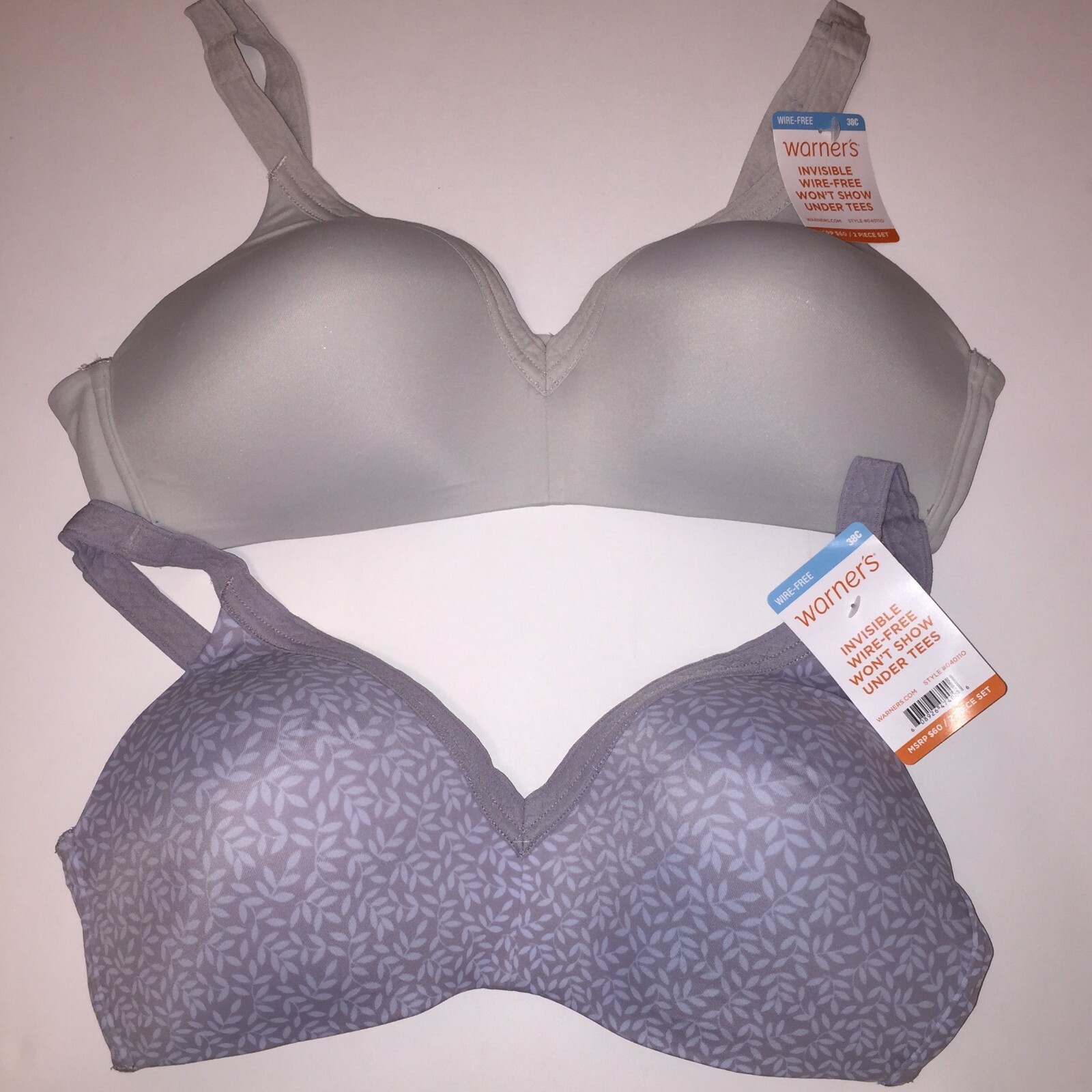Warner’s Wire Free T-Shirt Bras Set of TWO Invisible Seamless Lined Cups NEW $60