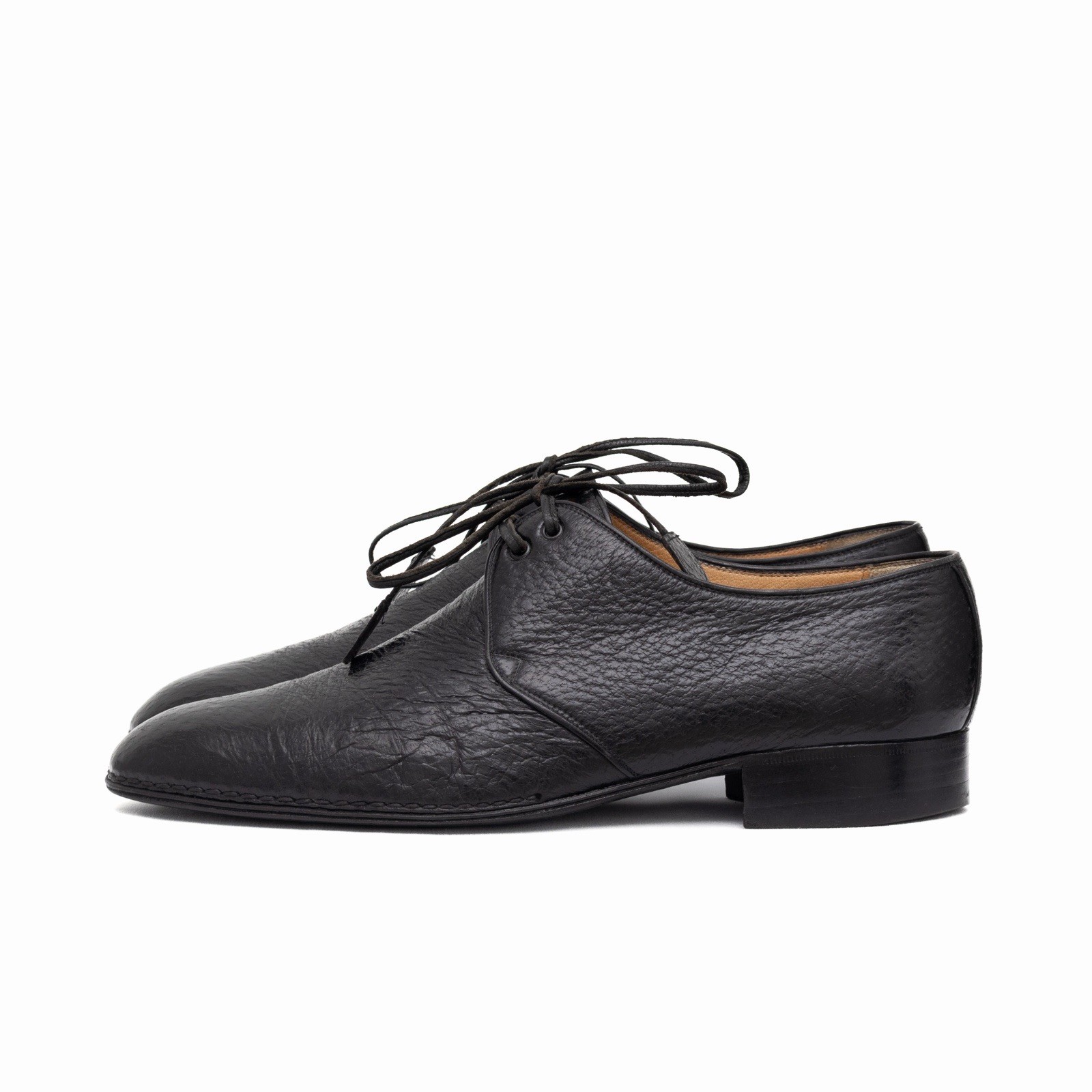 4.8k.$ ZILLI Men’s Blucher Derby Black Exotic Peccary Leather Handmade US 10