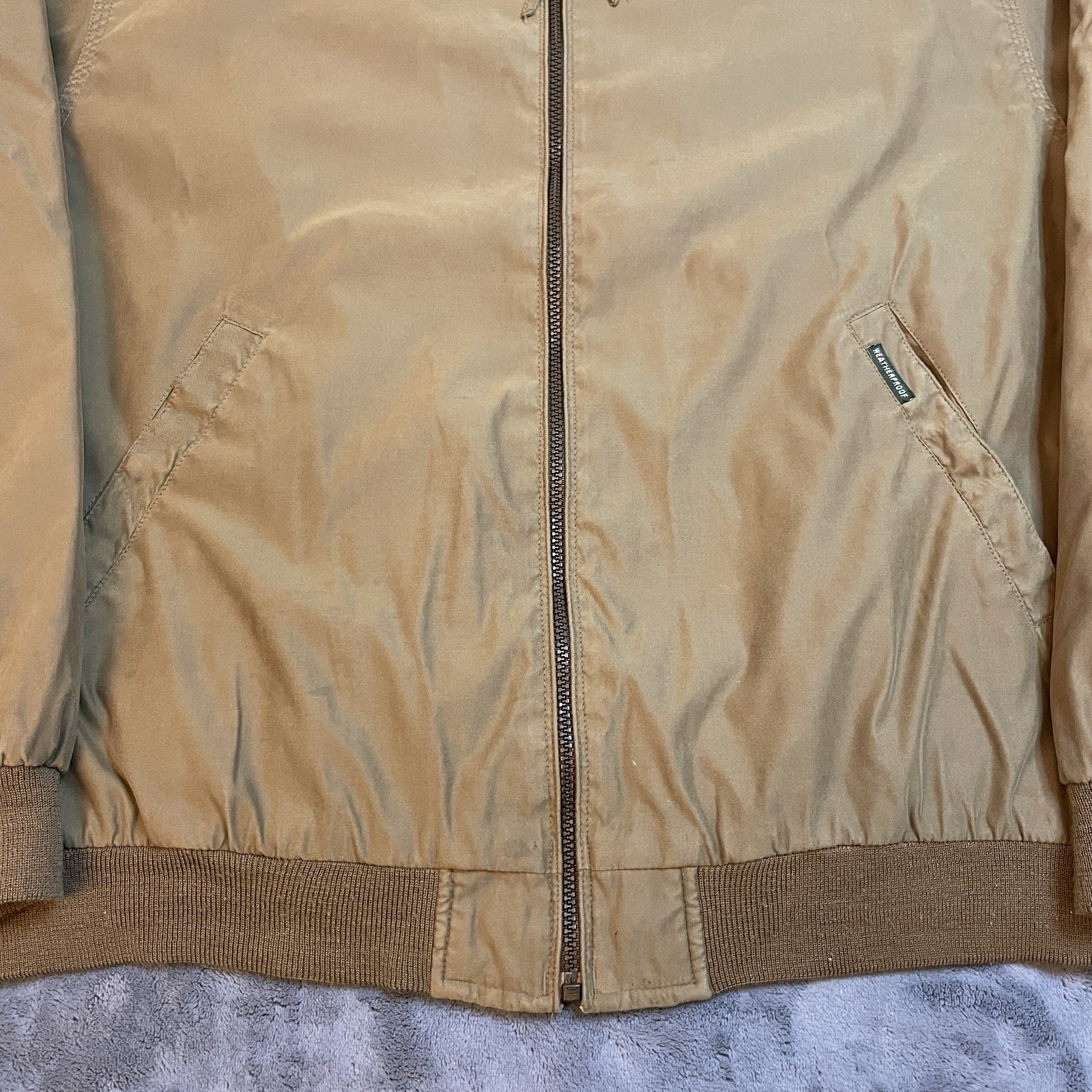 Vintage Weatherproof Bomber Jacket Windbreaker Mens XL Tan Zip Up Pockets Casual