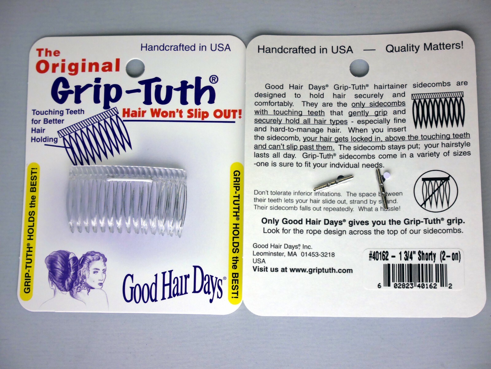 4 Combs x Good Hair Days Grip-Tuth® 1 3/4″ Clear Shorty Combs Made in USA 40162