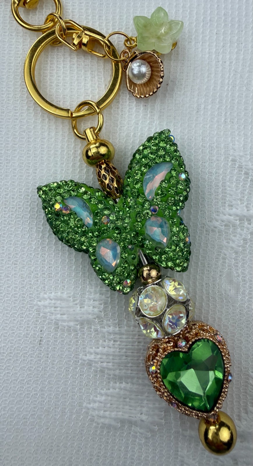 Hand made beaded key chain/Bag charm! Bling. Butterfly. Gifts. Basket filler.