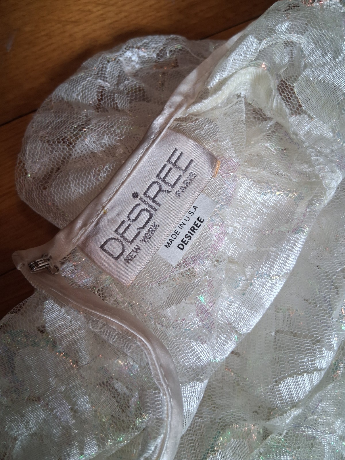 Vintage 1980s Desiree Ivory Sheer Iridescent Lace Romantic Coquette Mini-Dress