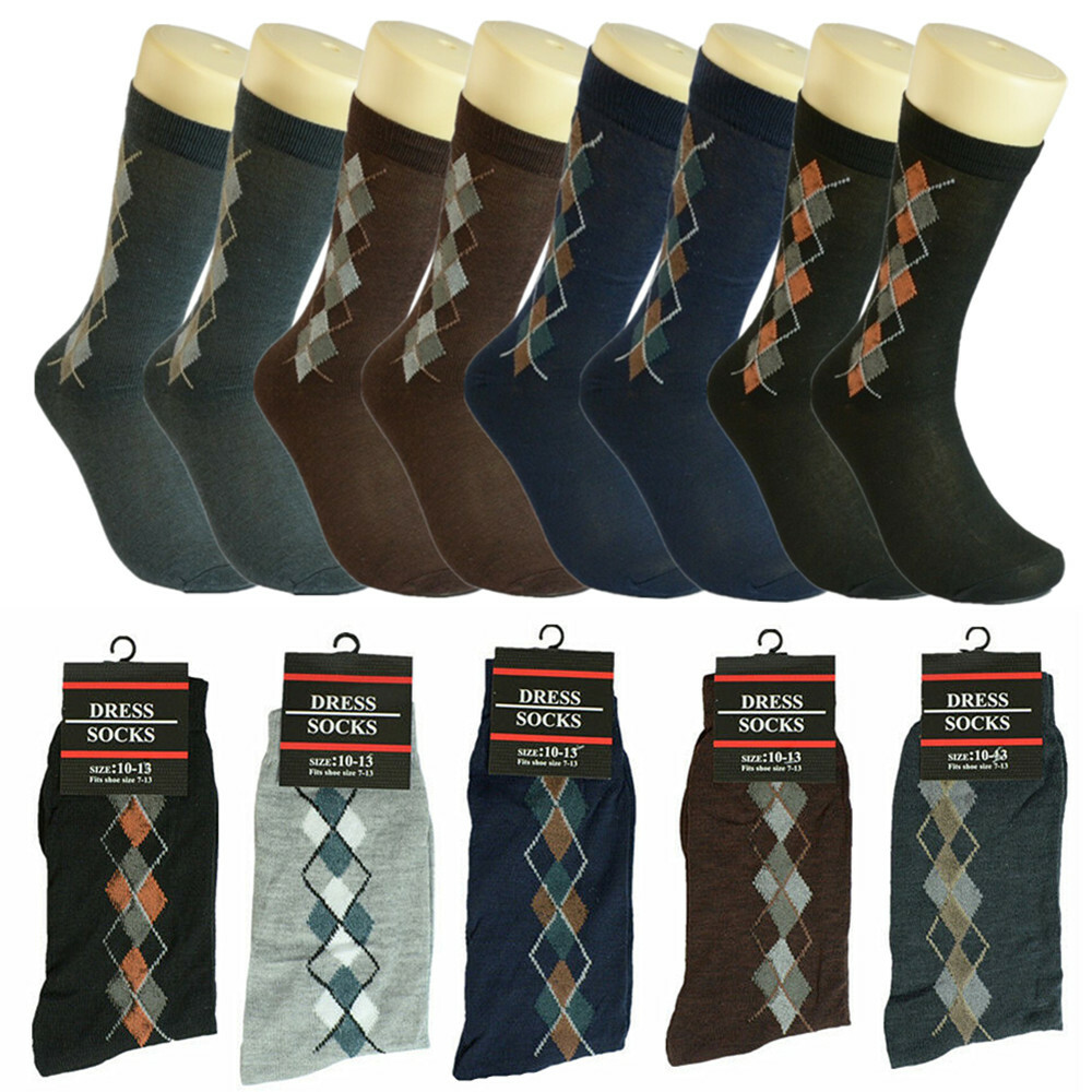3-12 Pairs Mens Multi-Color S-Argyle Cotton Fashion Casual Dress Socks 10-13