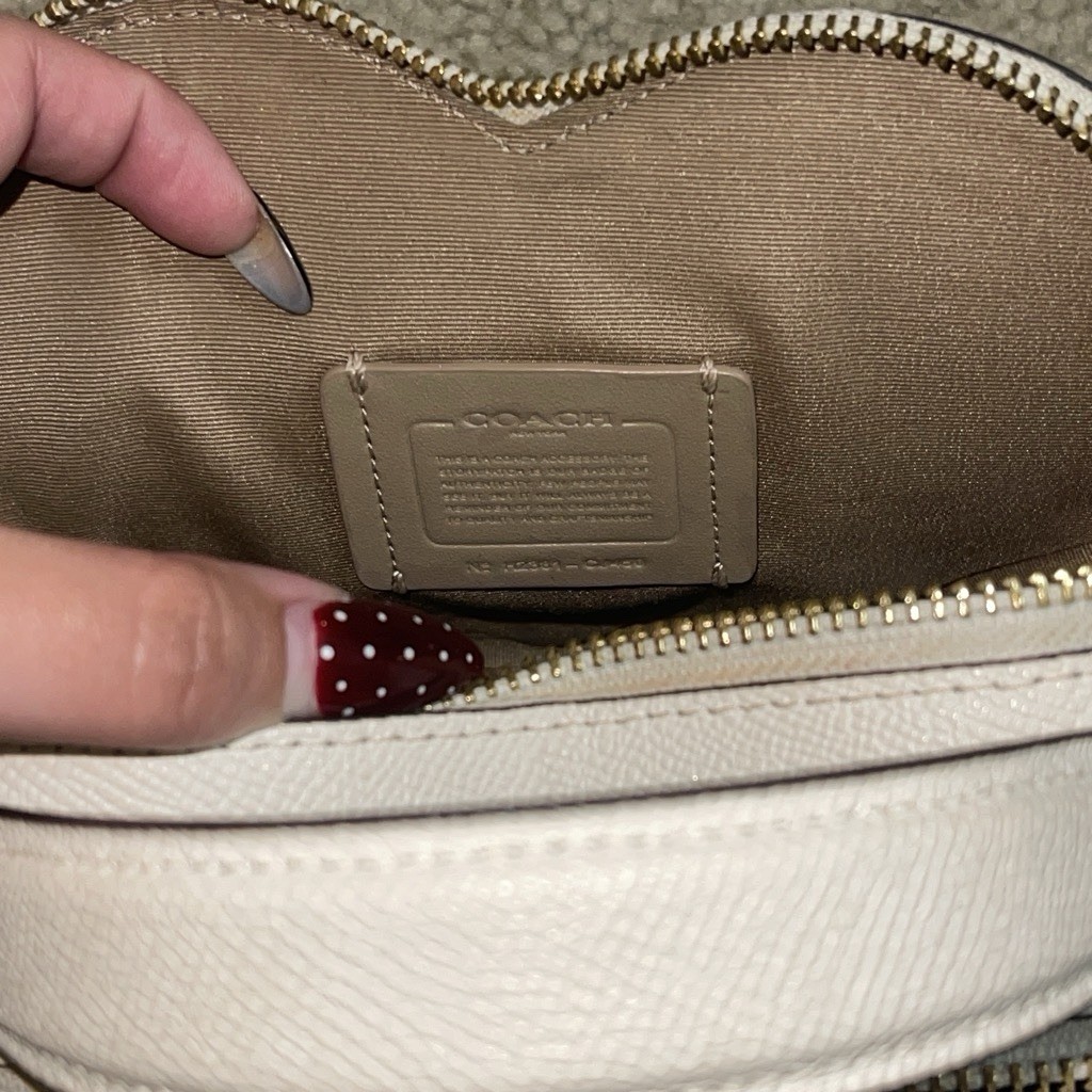 Coach Heart-Shaped Crossbody Bag Signature Monogram Beige Gold Hardware Strap