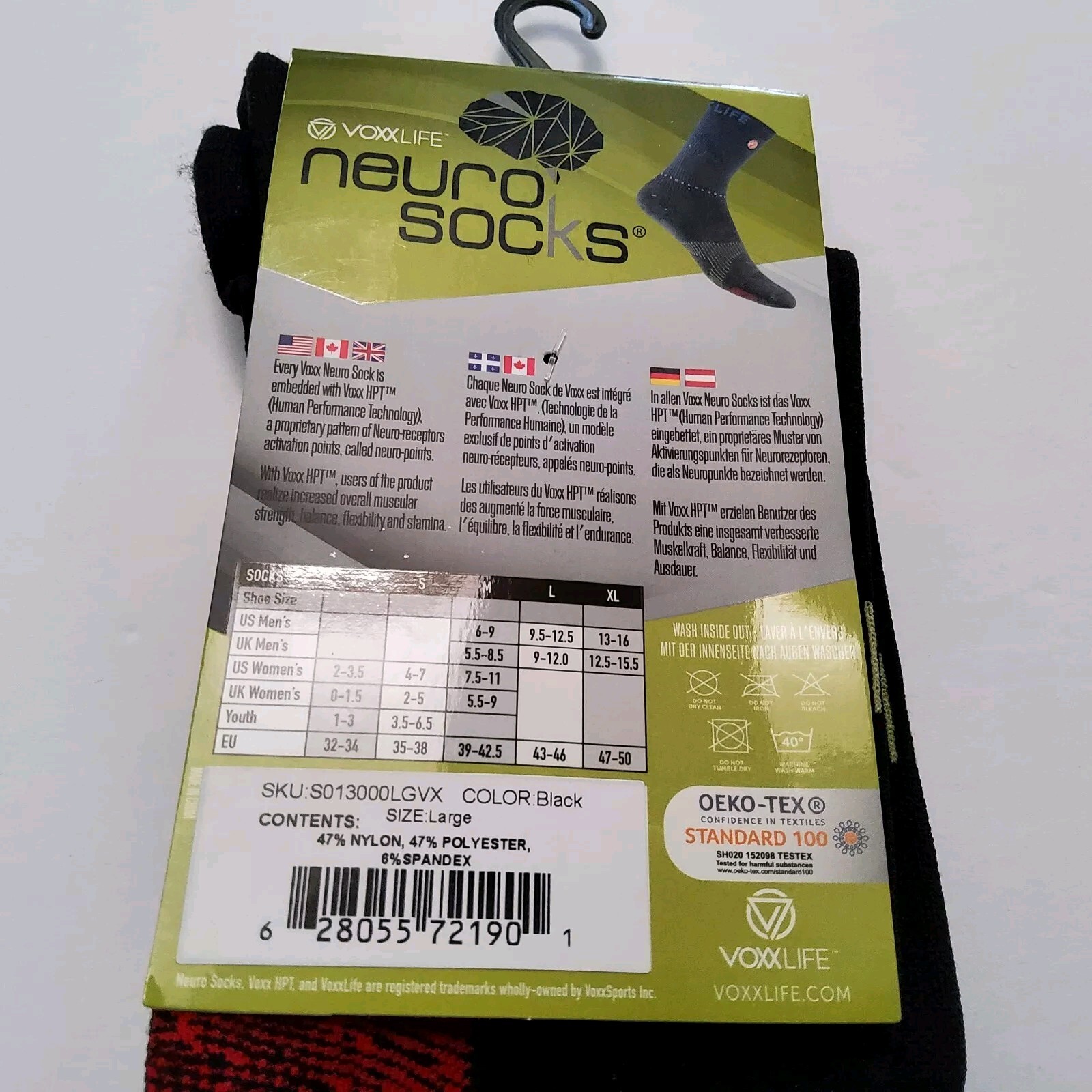 Voxx Life Stasis Neuro Socks Athletic Crew Black Size L (Men’s 9.5-12.5)