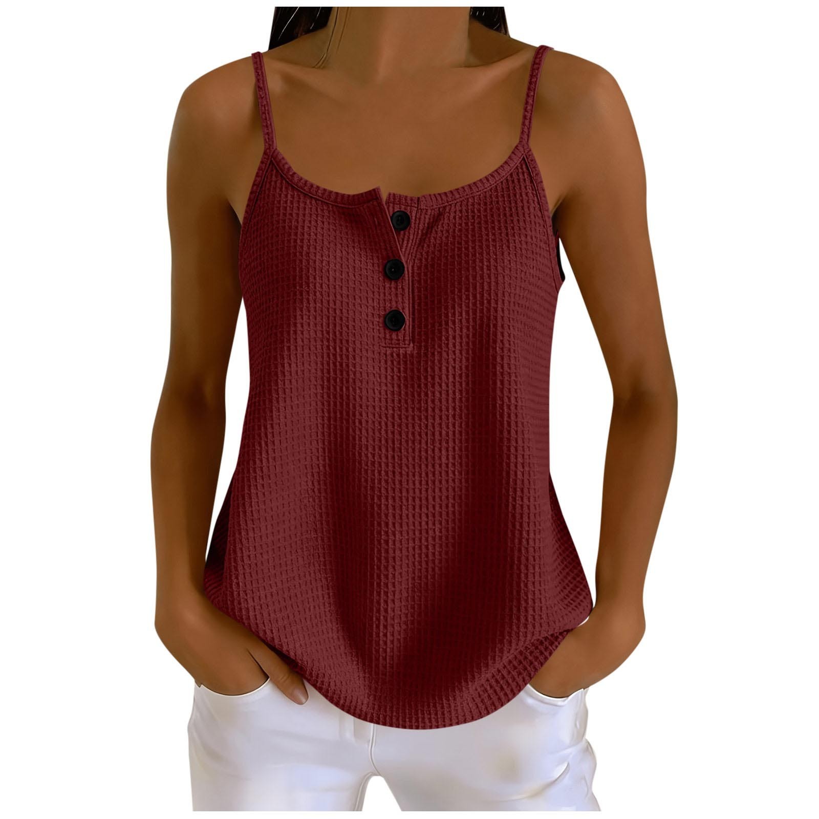 NEW Summer Solid-color Waffle-knit Patchwork Camisole Sizes S-XXL Desk Organizer