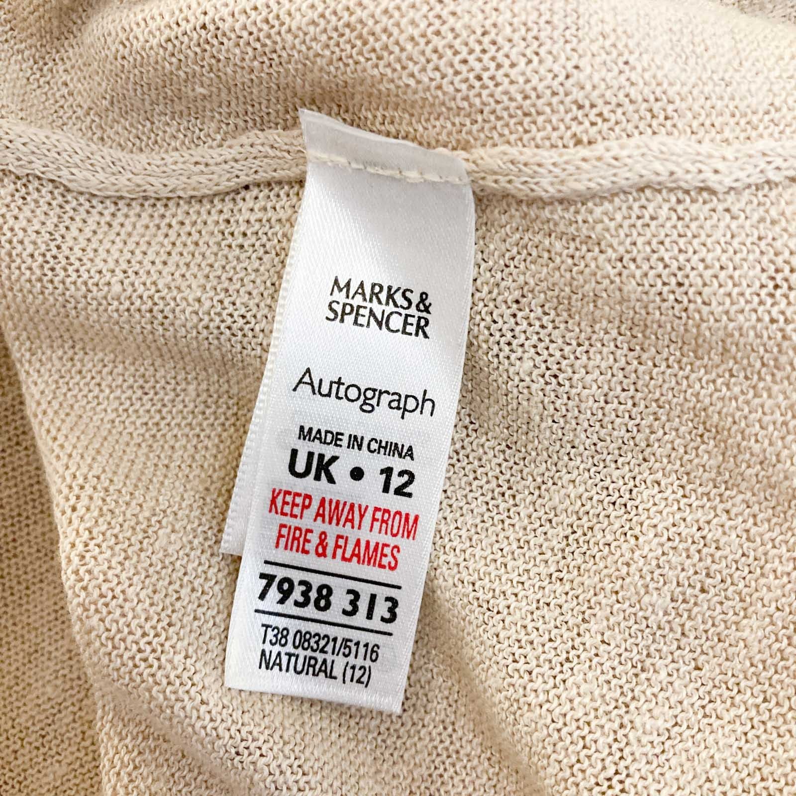 Autograph M&S Cardigan Size 12 Natural Beige Linen Blend Frill Trim Longline