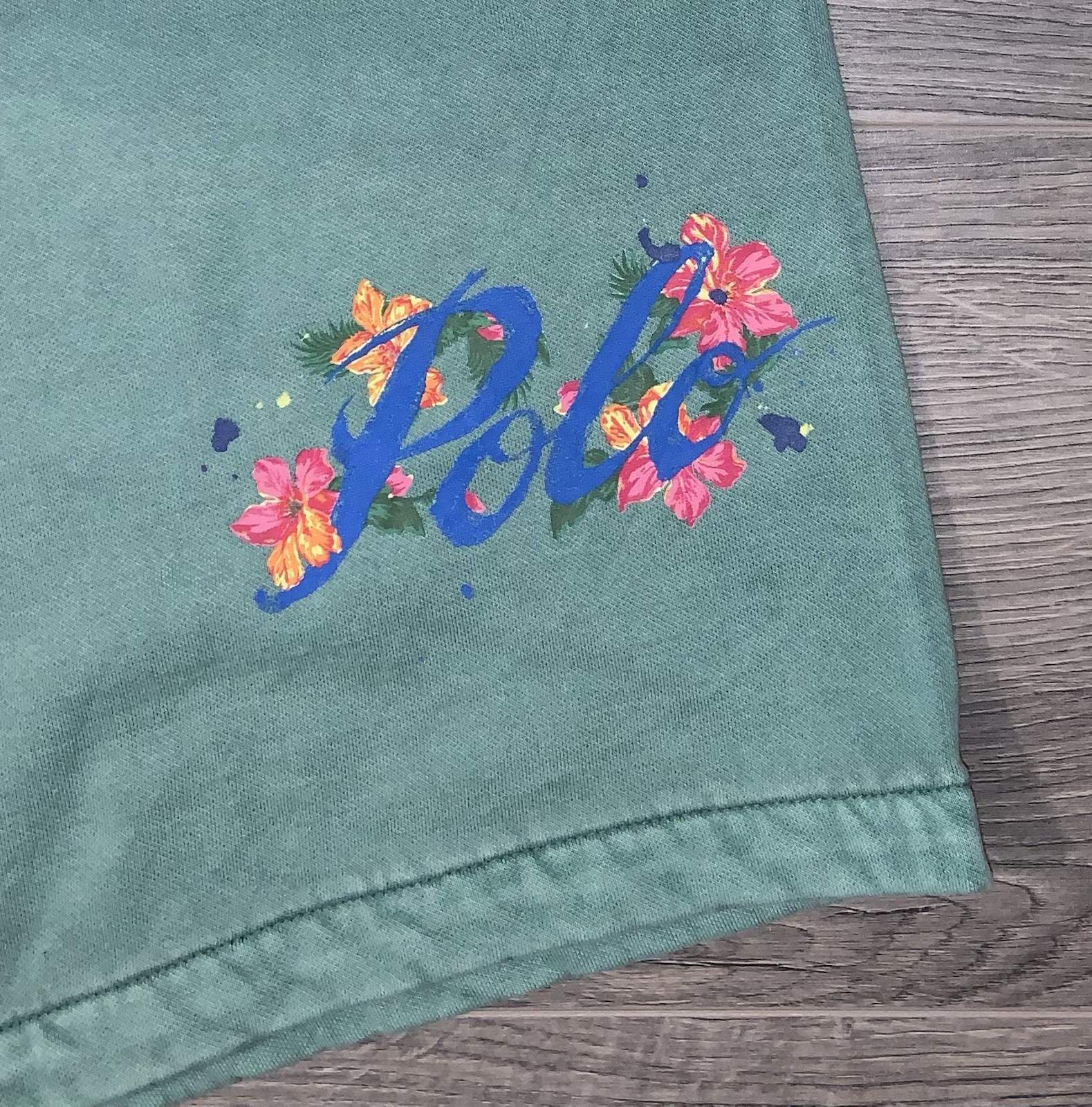POLO RALPH LAUREN Men’s Big & Tall Hawaiian Floral Logo Fleece Green Shorts 3XLT