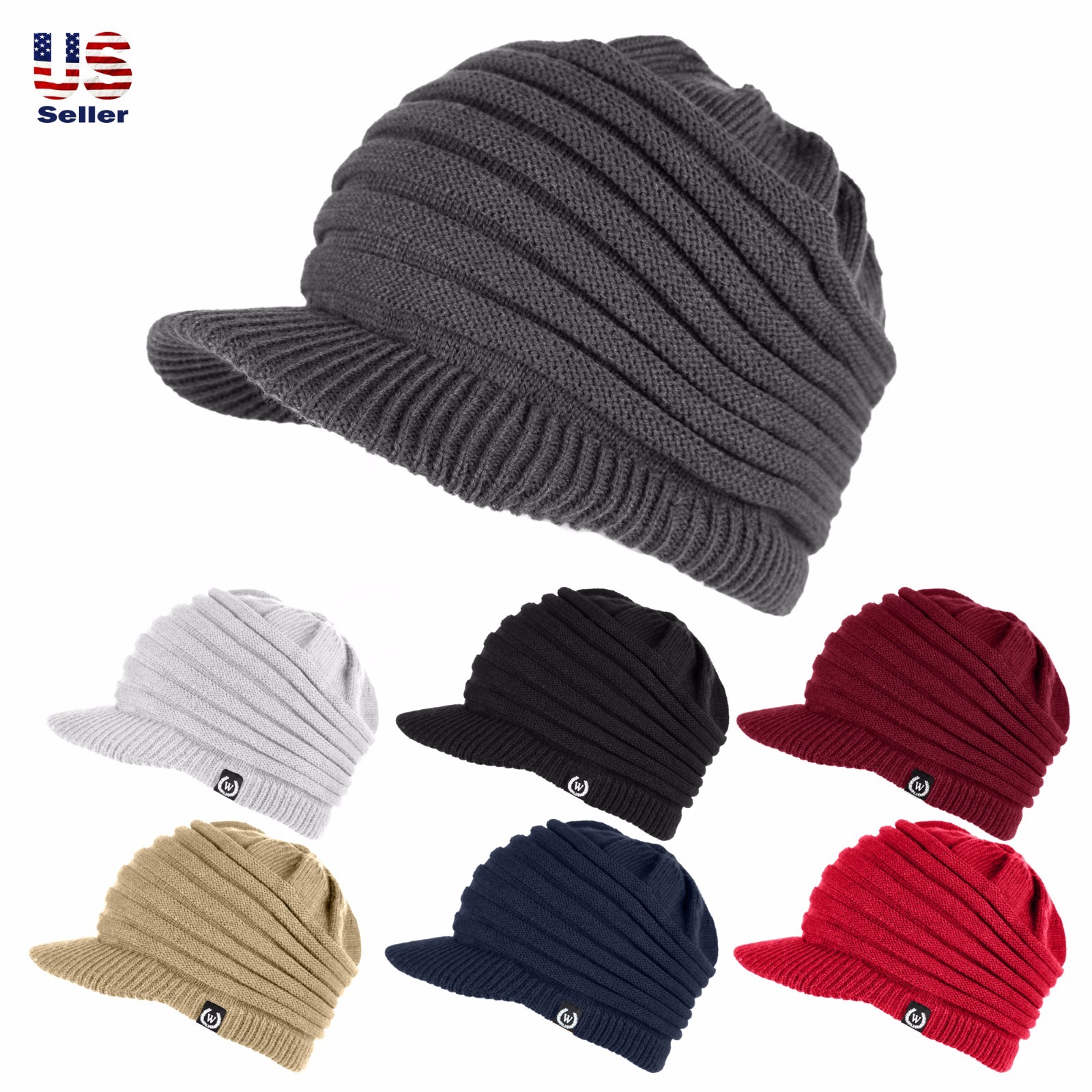 Unisex Winter Visor Beanie Knit Hat Cap Crochet Men Women Ski Thick Warm Acrylic