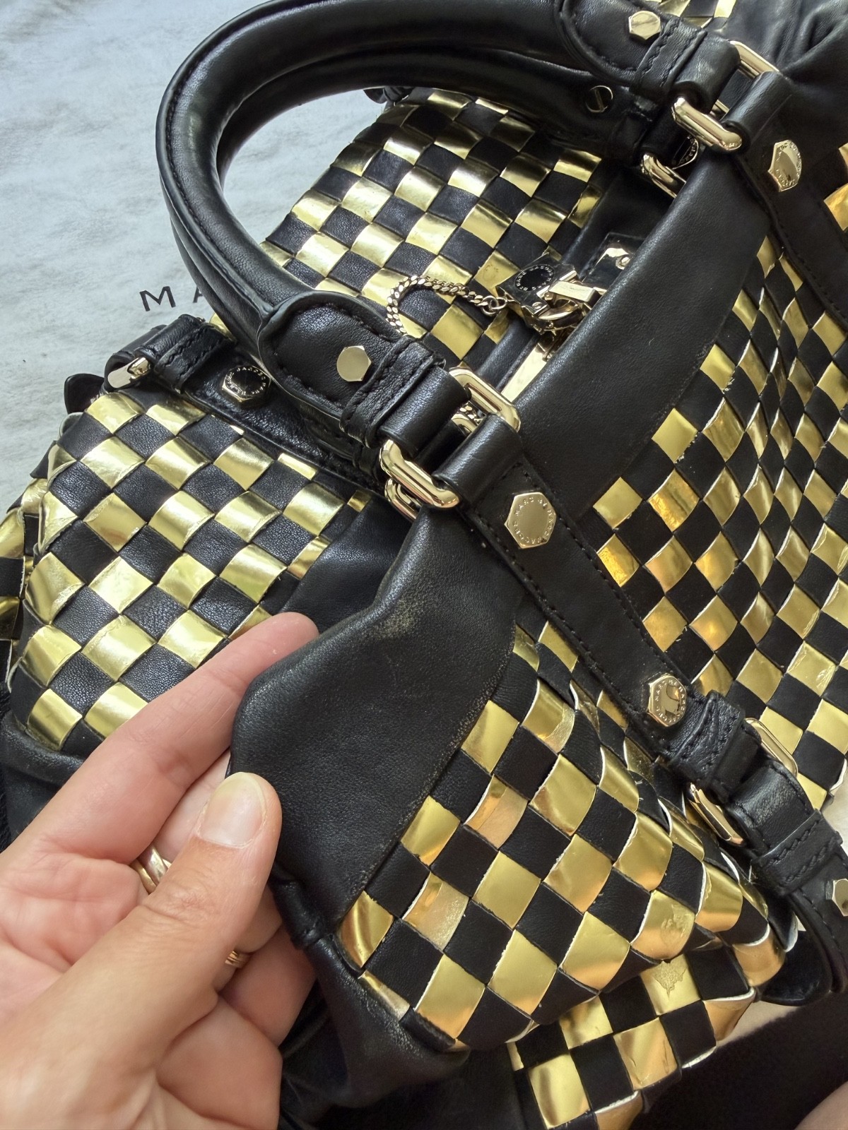 Vintage Marc by Marc Jacobs Metal Check Groovee Woven Black Gold Y2K OG Dustbag