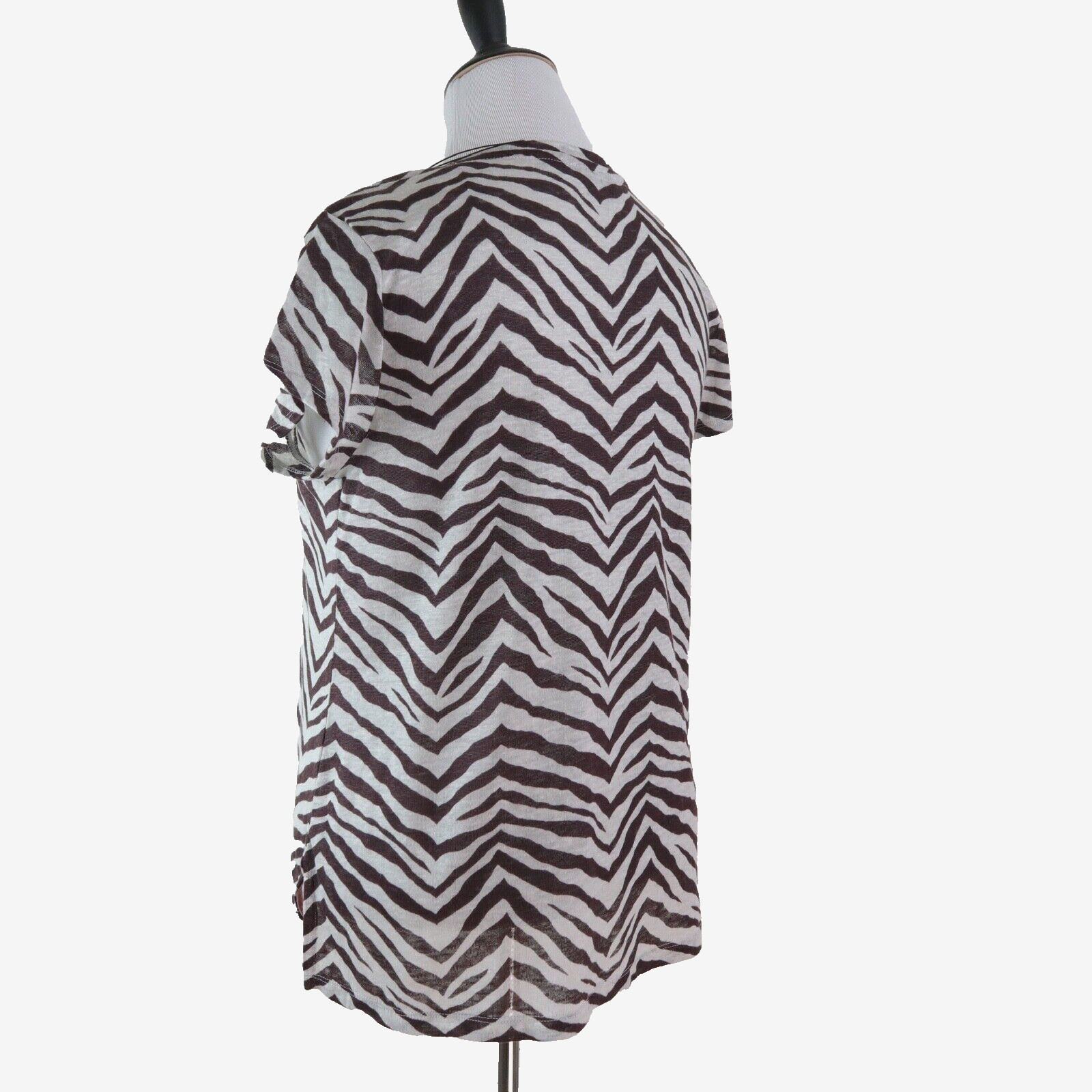 NWT Tahari Size L Linen Shirt V Neck Brown White Zebra Print