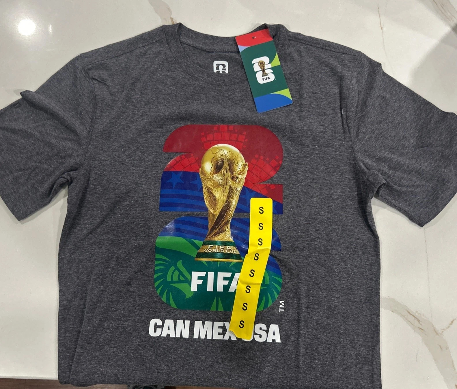 FIFA World Cup Men’s Gray Graphic Print Logo Crew Neck Short Sleeve T-Shirt