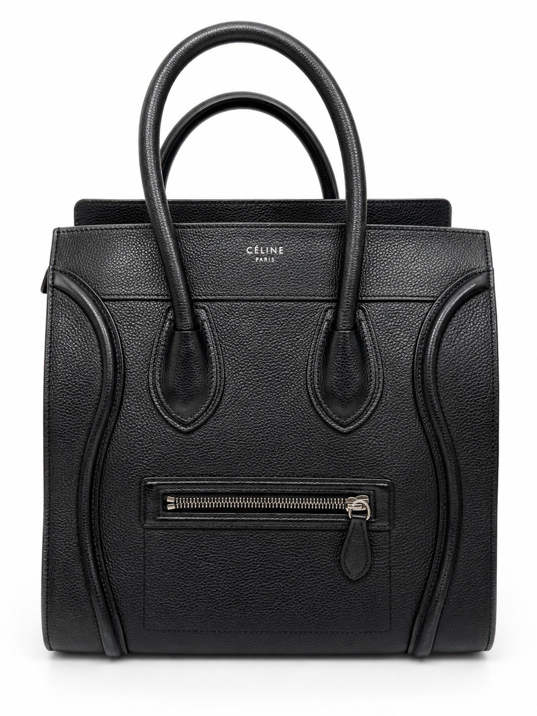 Authentic Celine Nano Luggage Tote in Black Leather with Gold Hardware