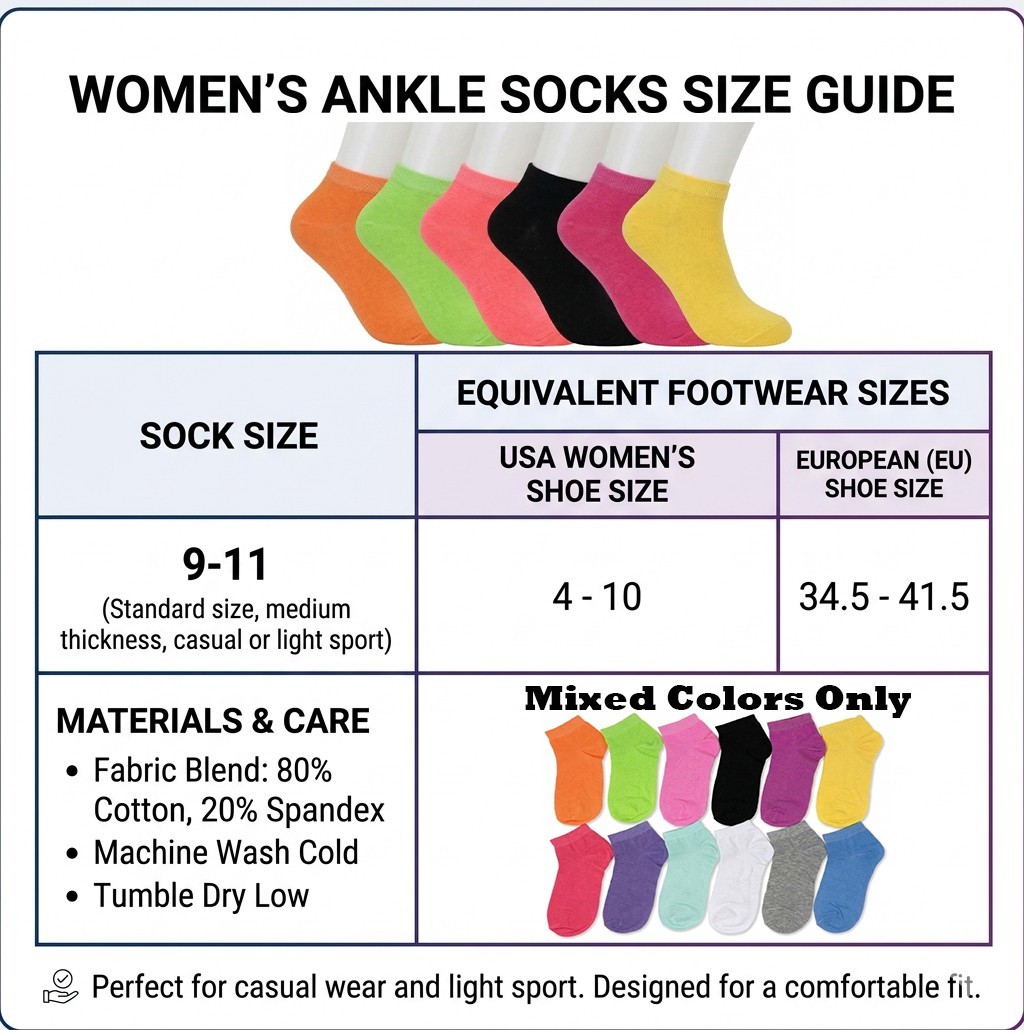 Womens 6-12 Pairs Assorted Styles Low Cut Quarter Ankle Socks Cotton Size 9-11