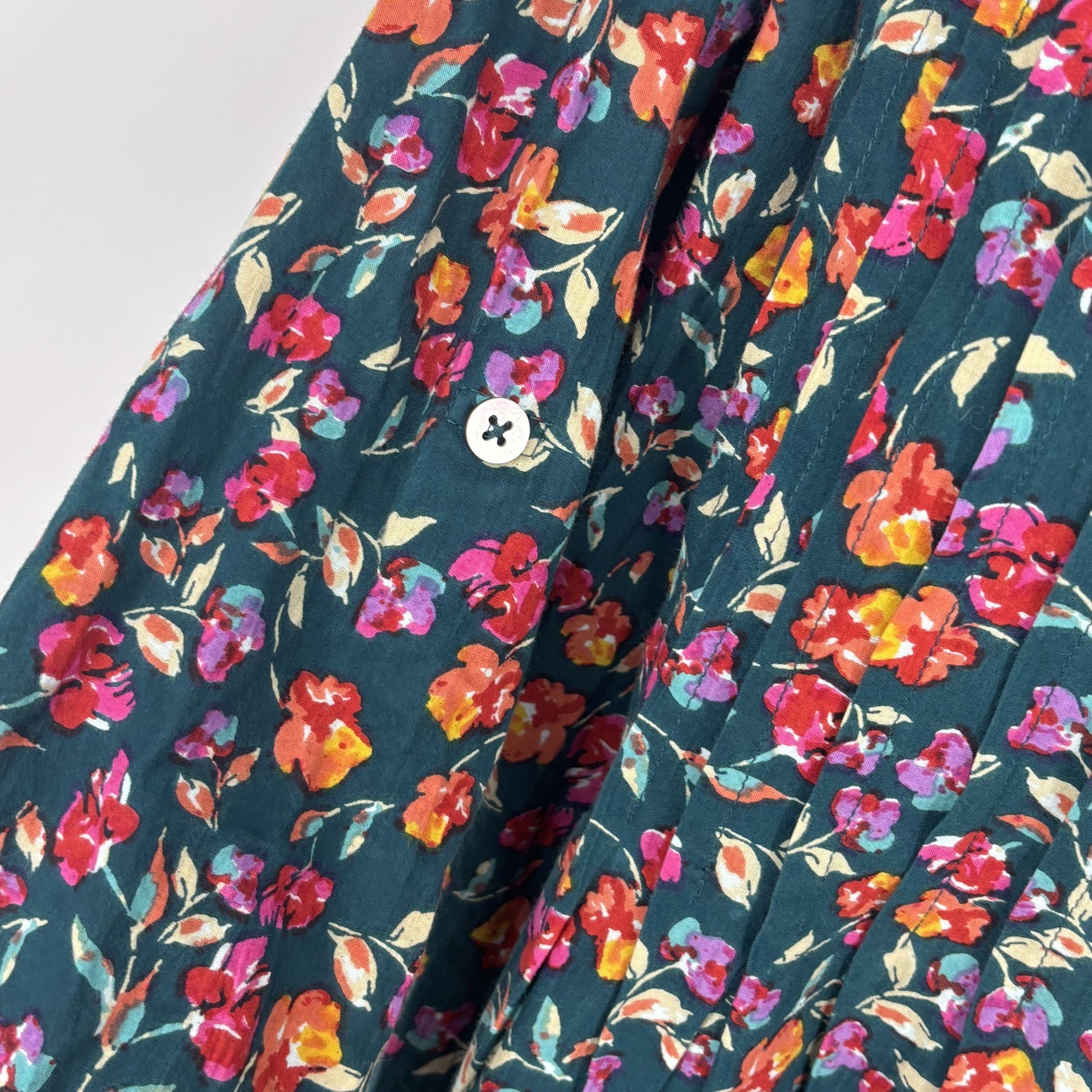 Romans 20W Green Floral Pintucked Prarie Cottagecore Boho Rolled Sleeves Top