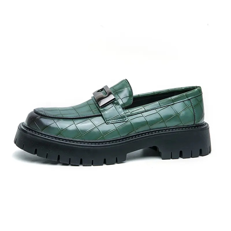 Men’s Slip On Alligator Pattern Platform Faux Leather Dress Shoes Thick Sole New