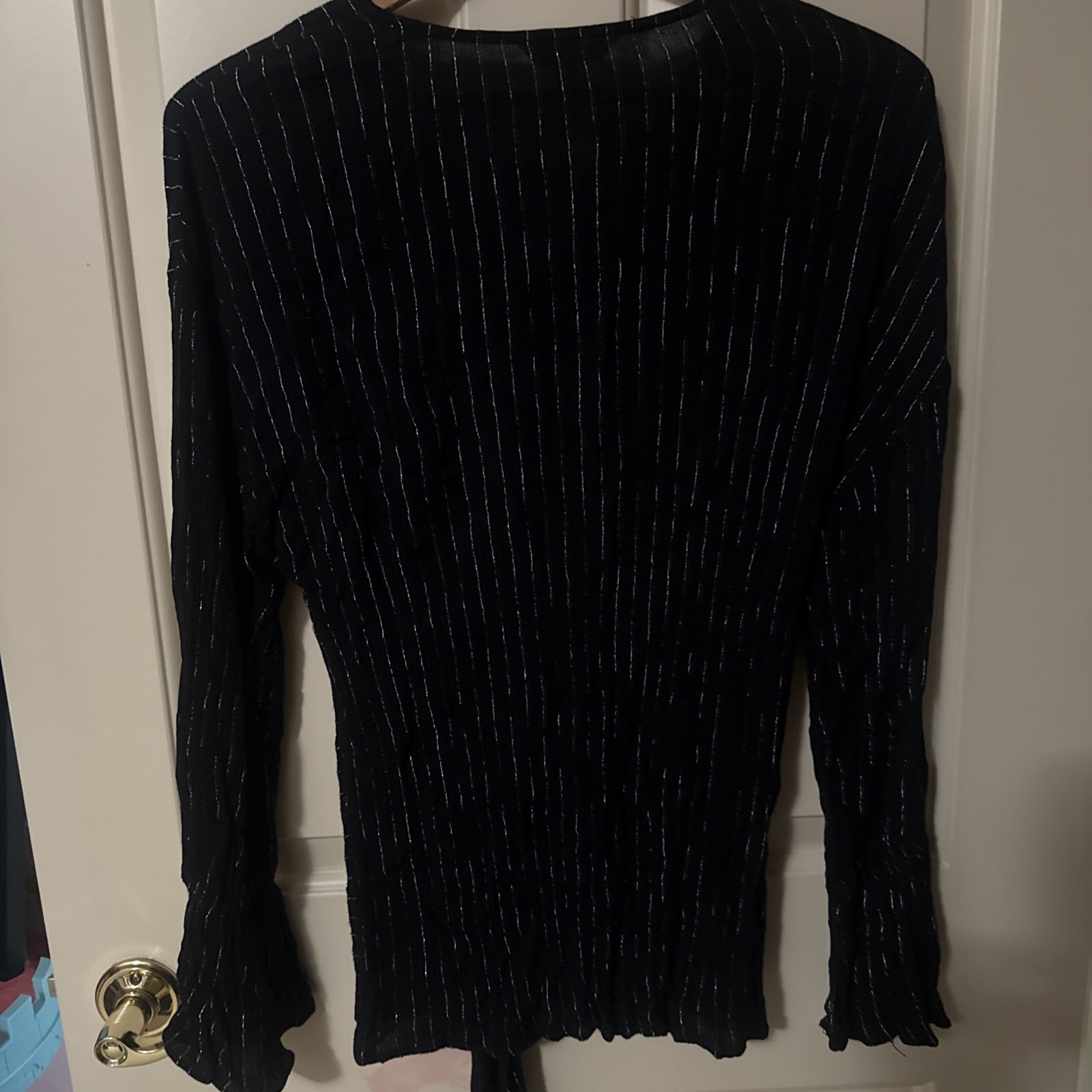 Juicy Couture Women’s Shirt Blouse Black Silver Medium Long Sleeve V Neck Top M