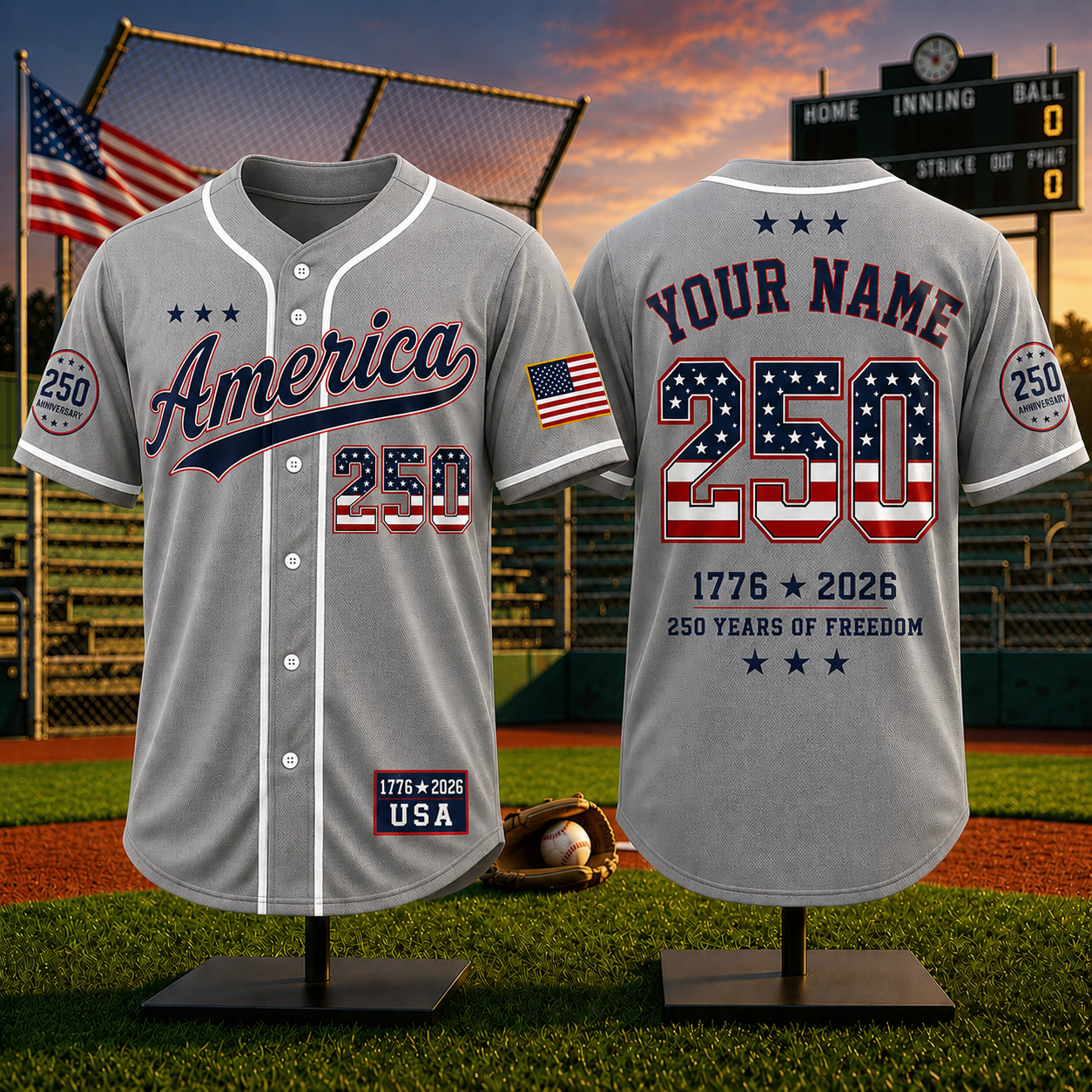 America 250 Baseball Jersey 250 Years Of Freedom 1776-2026 Patriotic USA Jersey