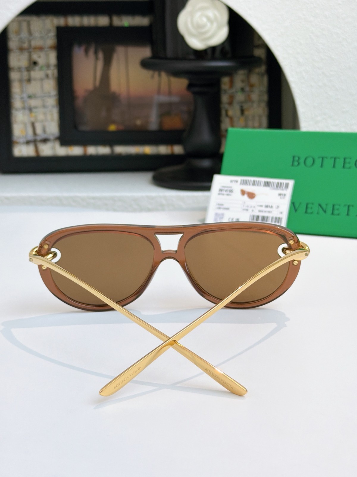 Bottega Veneta BV1418S Women Sunglasses Transparent Brown Color Designer W/ Box