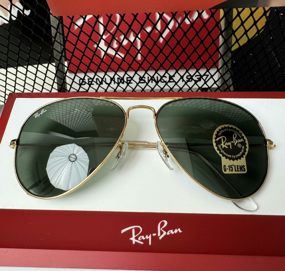 NEW RAY-BAN RB3025 AVIATOR SUNGLASSES GOLD FRAME GLASS GREEN LENS 58 MM