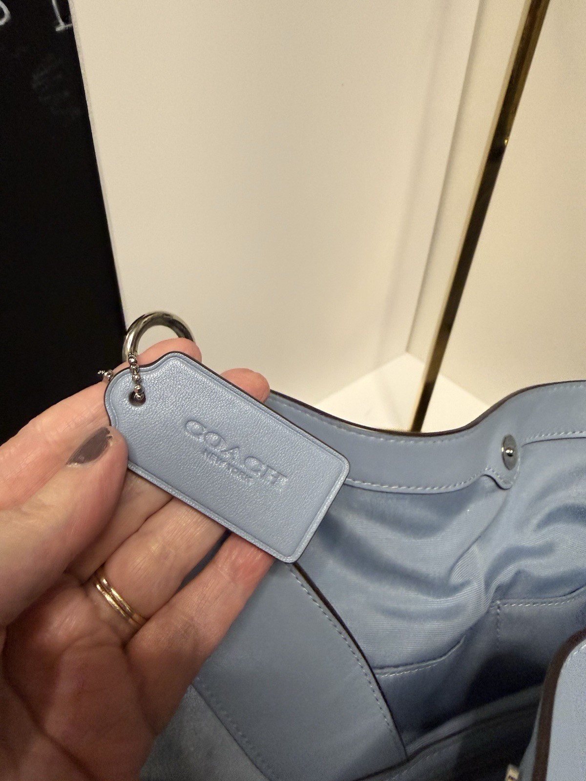 Authentic Coach J1881-F31415 Lexy Cloud Blue/Silver Pebble Leather Shoulder Bag