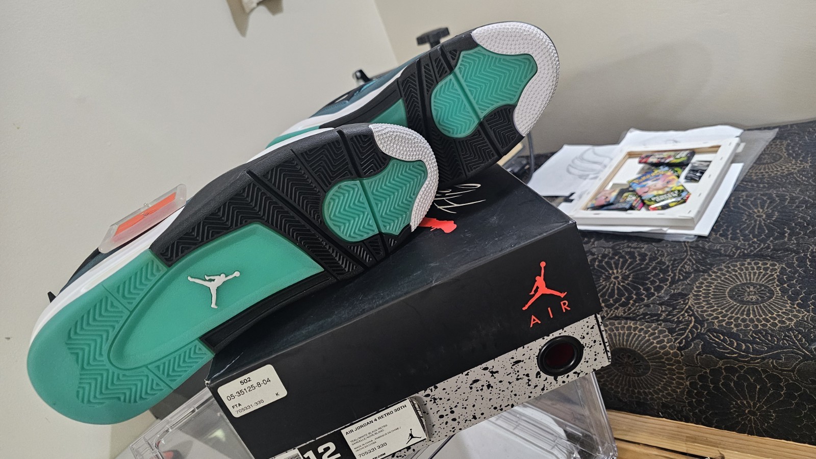 Jordan Air Jordan 4 Retro Teal/Black/White Leather Mid-Top 705331-330 2015