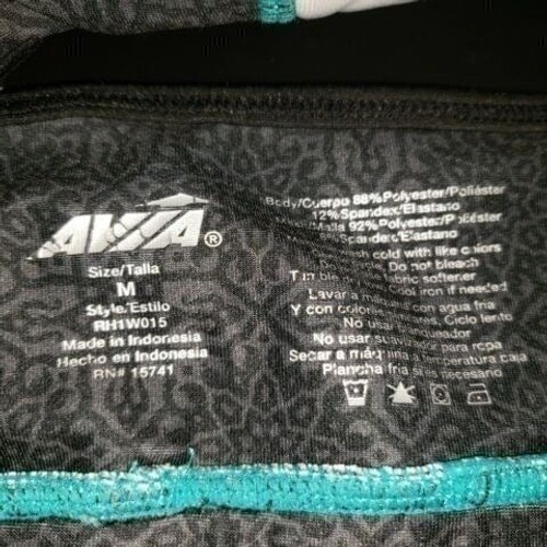 Women’s Avia sz M Black Pattern with Blue Stitching Racerback Sports Bra Padded