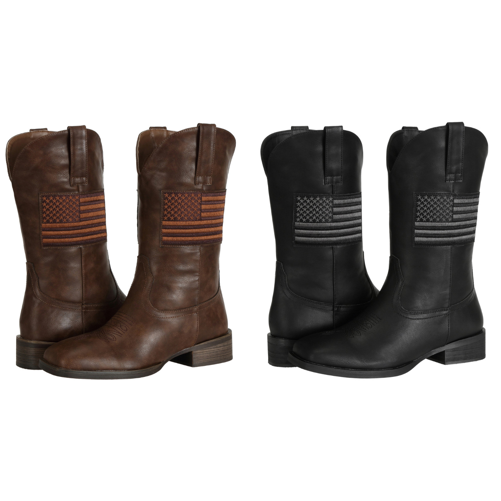 Cowboy Boots for Men Patriot Embroidered Western Dress Wide Square Toe Botas