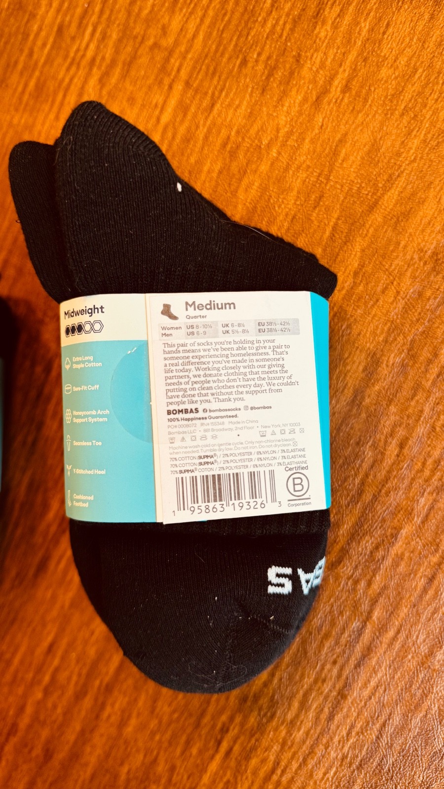 New Women’s Bombas Quarter Socks Black Midweight Supima Cotton Cushioned – Med