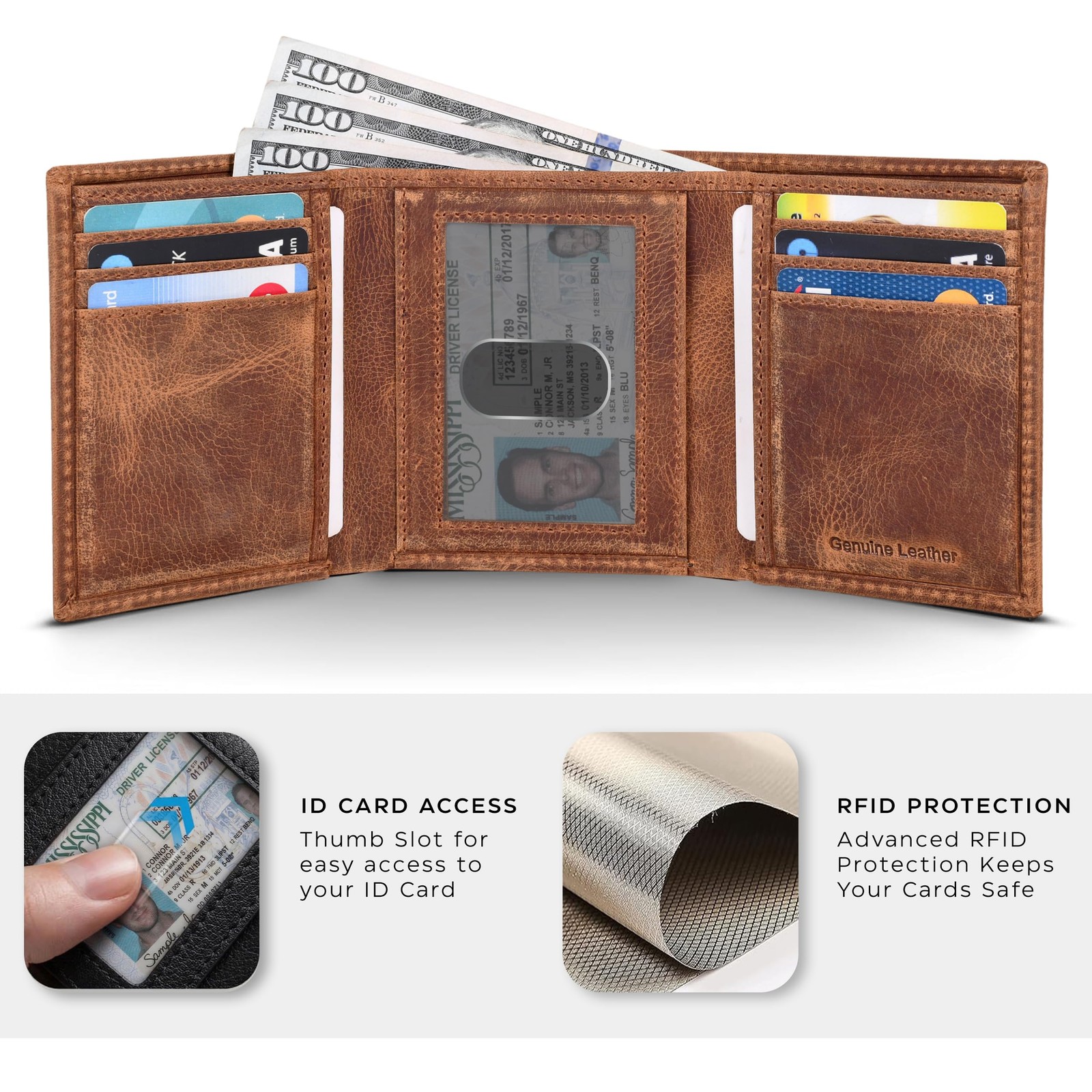 Tri fold Leather Wallet for Men with RFID | Slim Wallets for Men with 1 ID an…