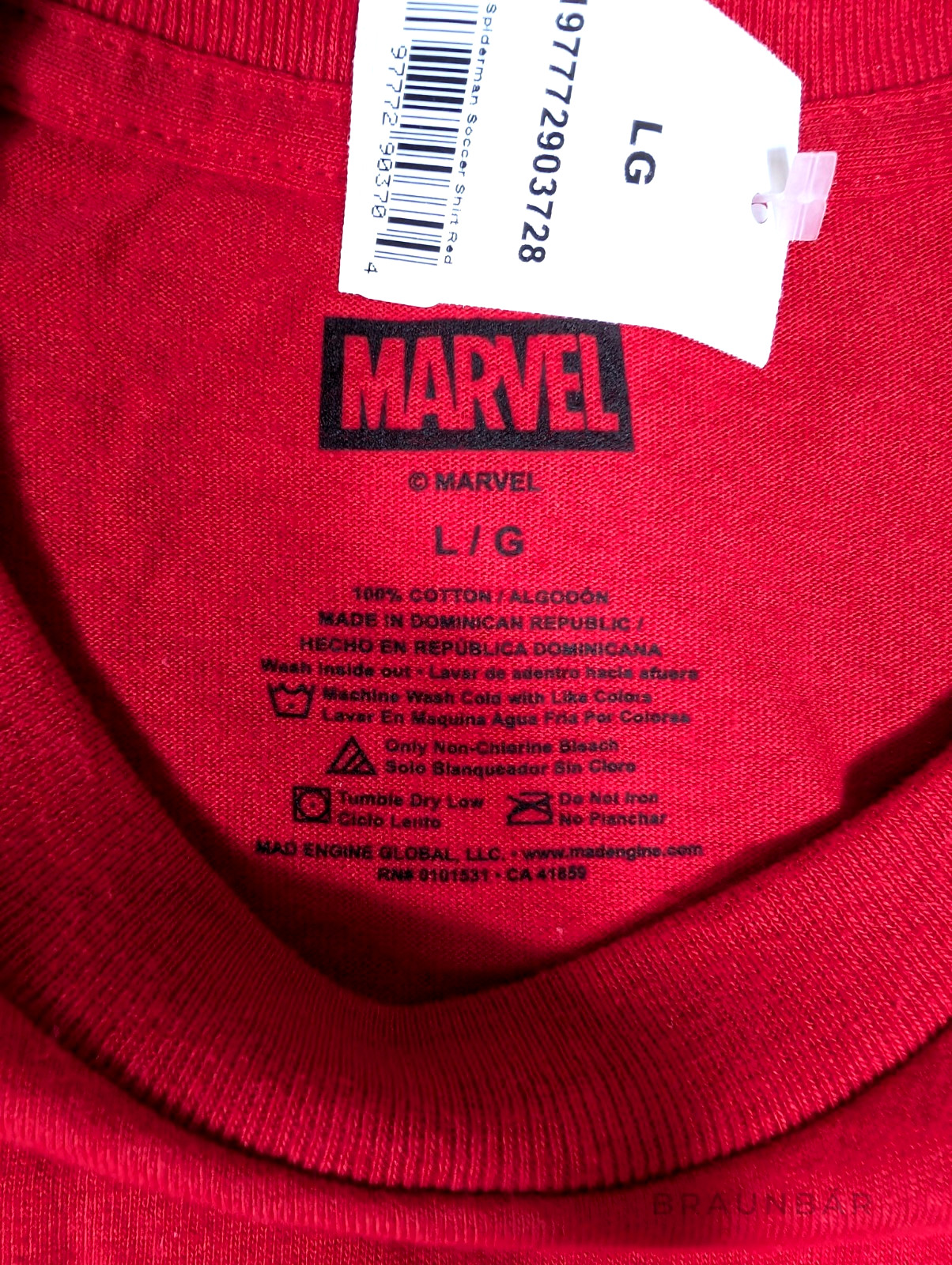 Marvel Spiderman Soccer Jersey Style Shirt Mens L Large Red Back Print Logo NWT